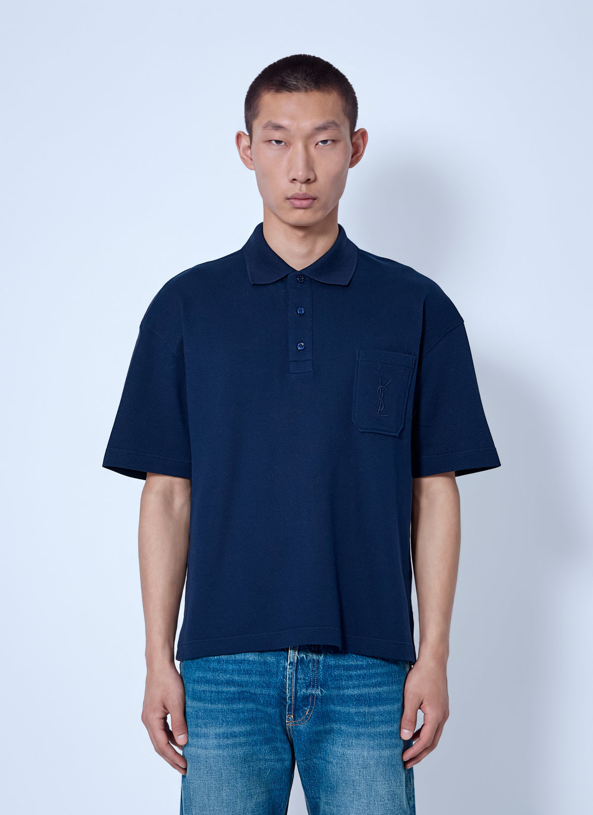 Saint Laurent Men Cassandre Polo In Cotton Piqué SAINT LAURENT