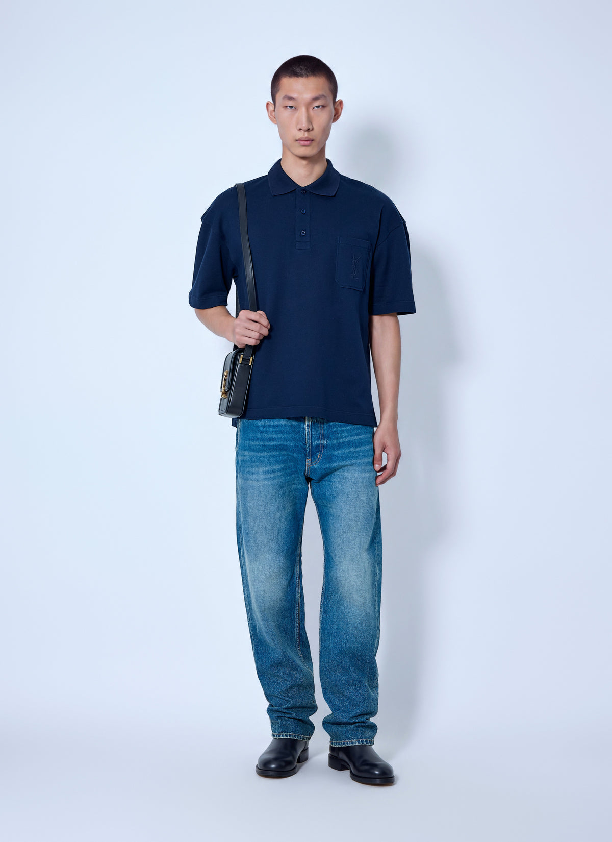 Saint Laurent Men Cassandre Polo In Cotton Piqué SAINT LAURENT