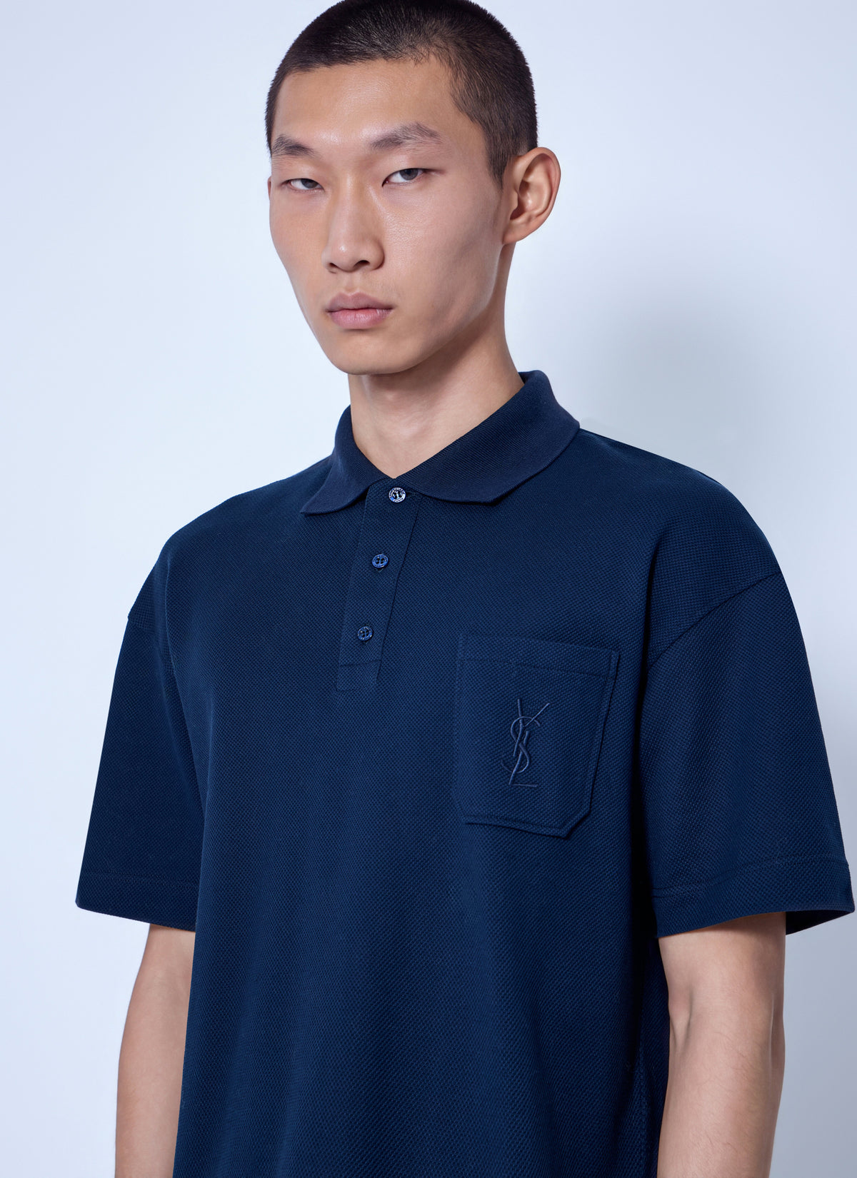 Saint Laurent Men Cassandre Polo In Cotton Piqué SAINT LAURENT
