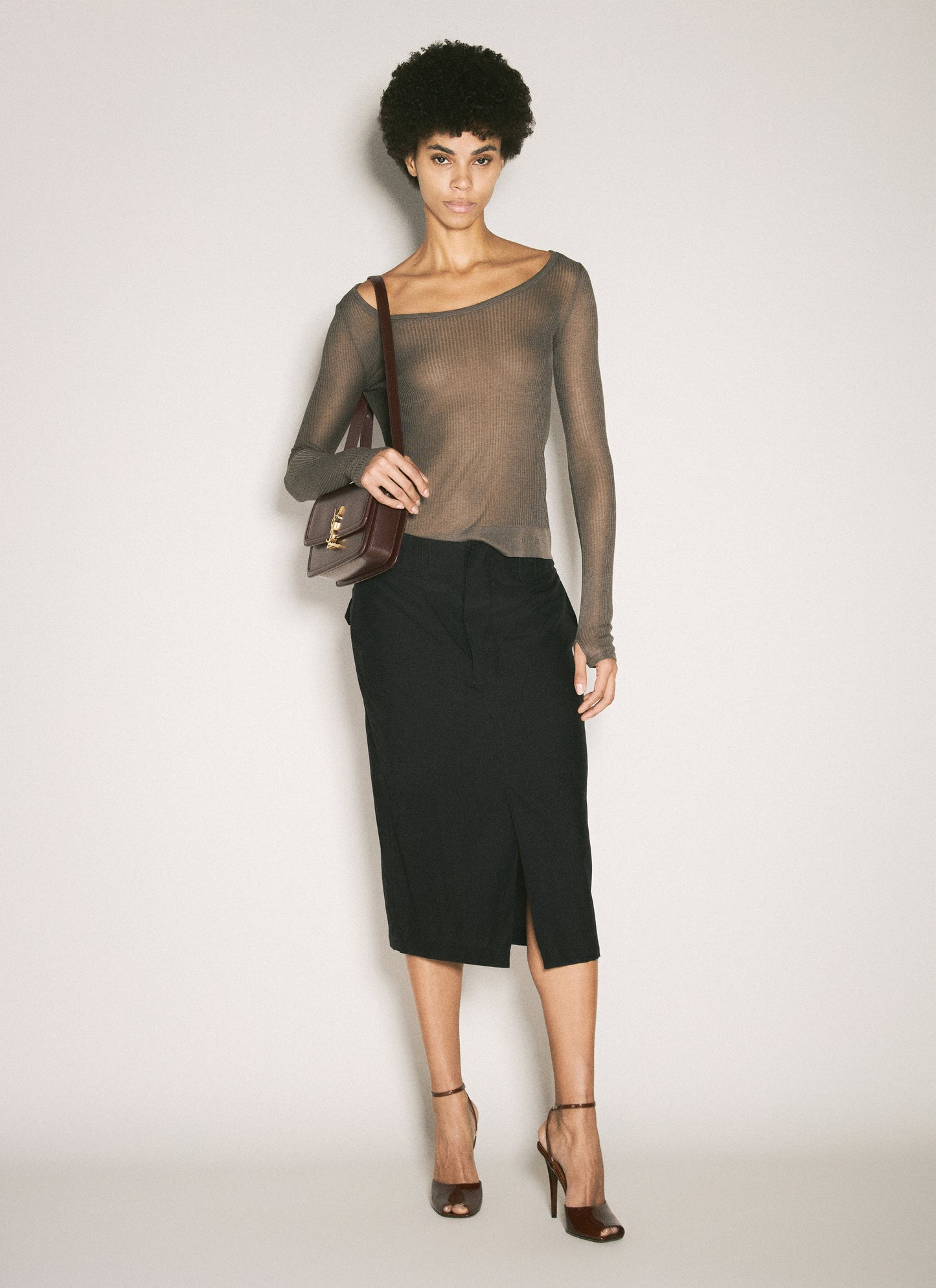 Saint Laurent Women Silk Pencil Skirt SAINT LAURENT