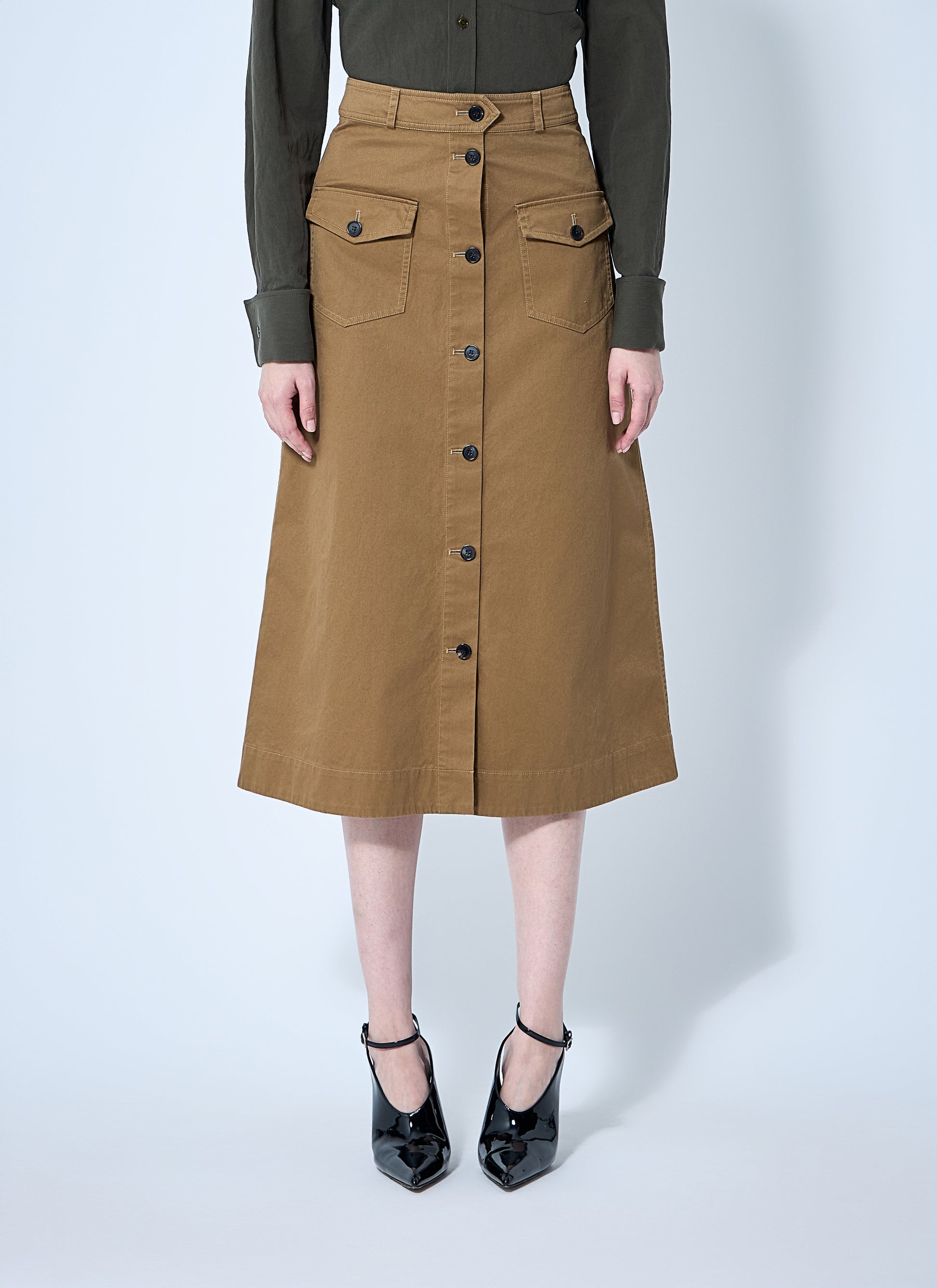 Saint Laurent Women Cotton Serge Midi Skirt SAINT LAURENT