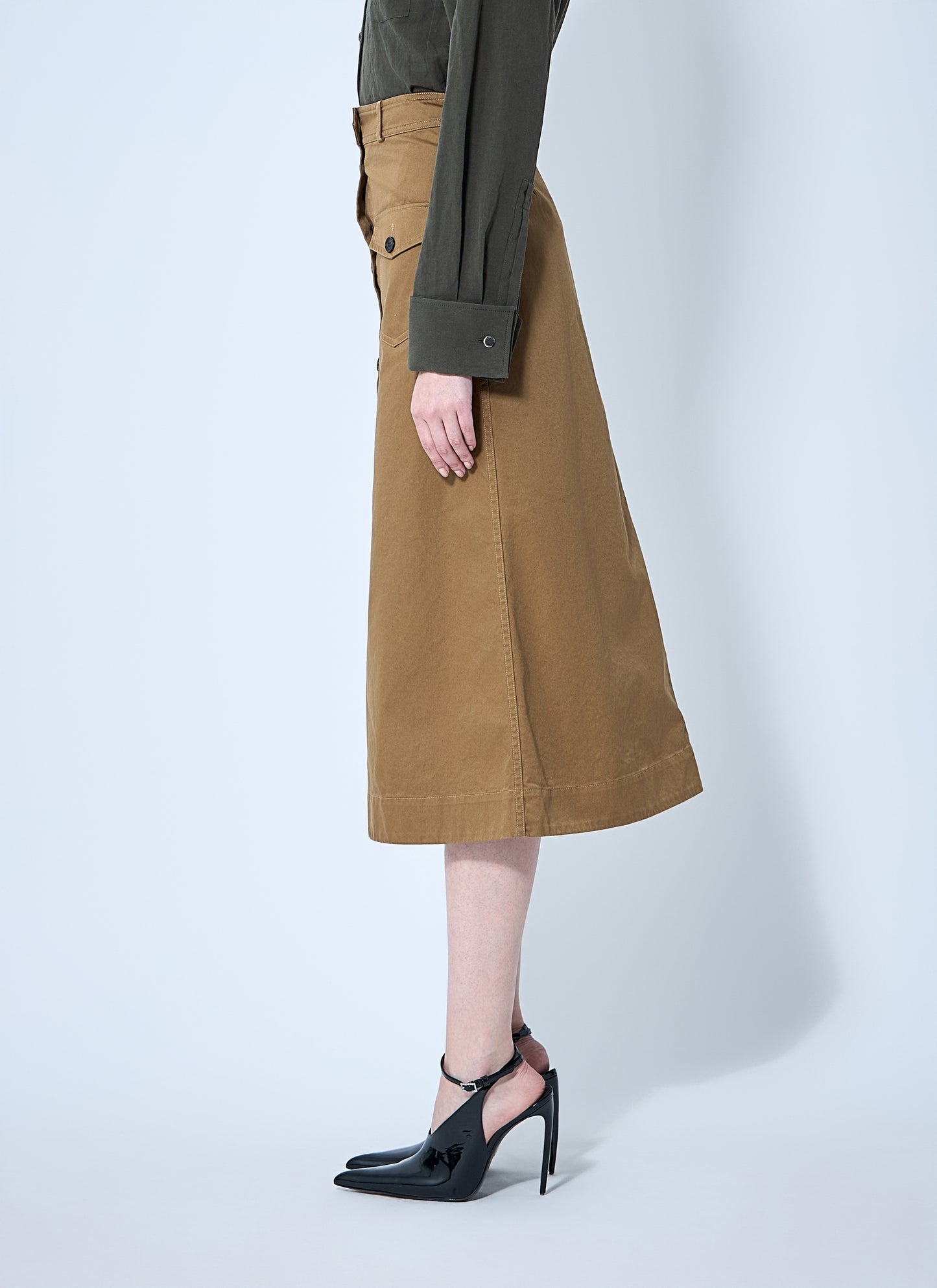Saint Laurent Women Cotton Serge Midi Skirt SAINT LAURENT