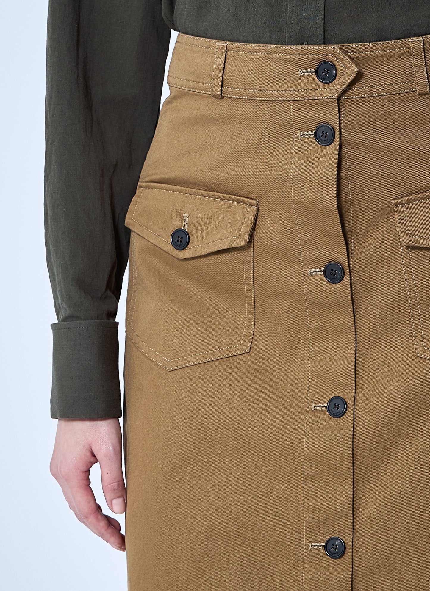 Saint Laurent Women Cotton Serge Midi Skirt SAINT LAURENT