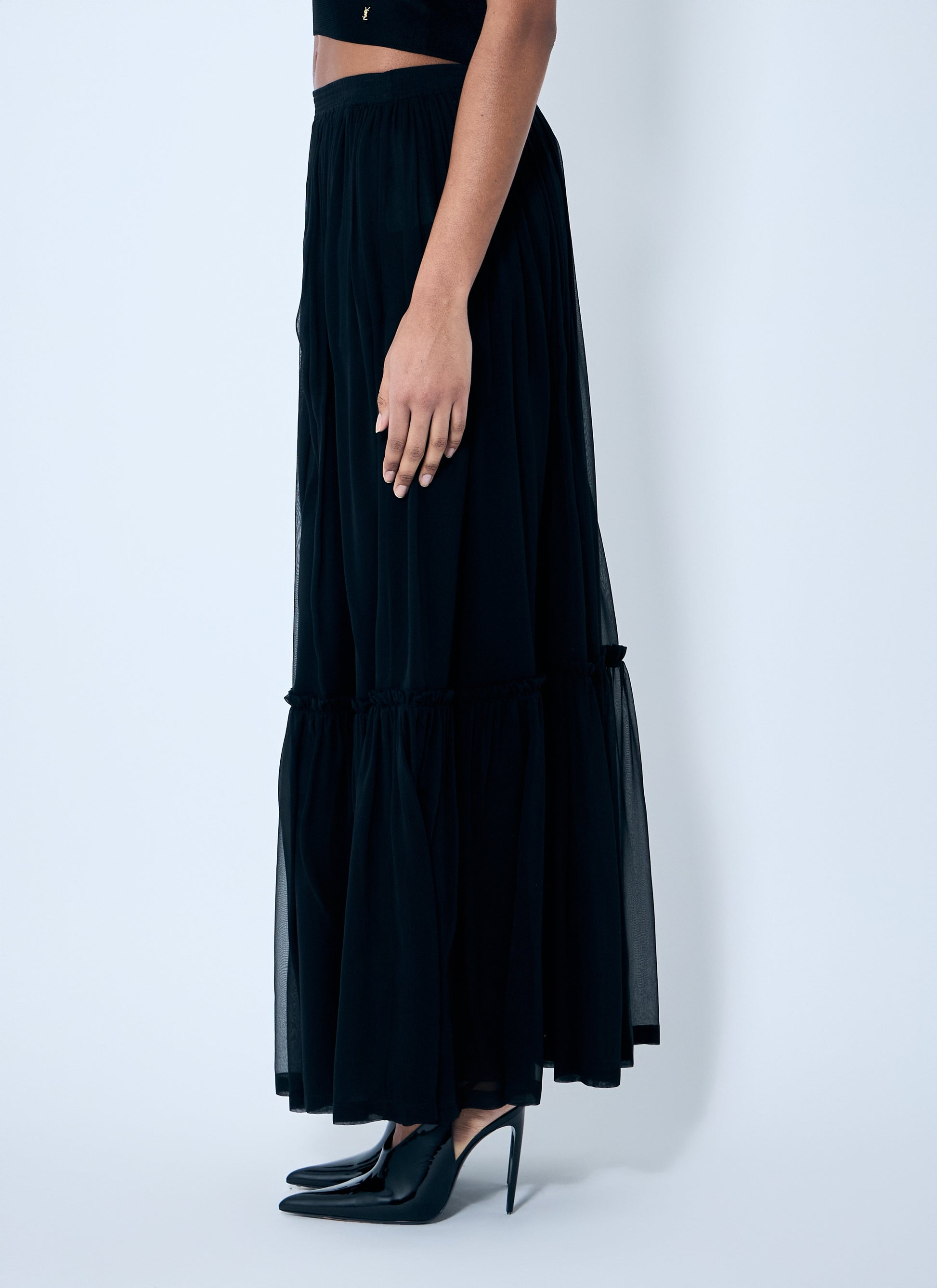 Saint Laurent Women Ruffled Silk Skirt SAINT LAURENT