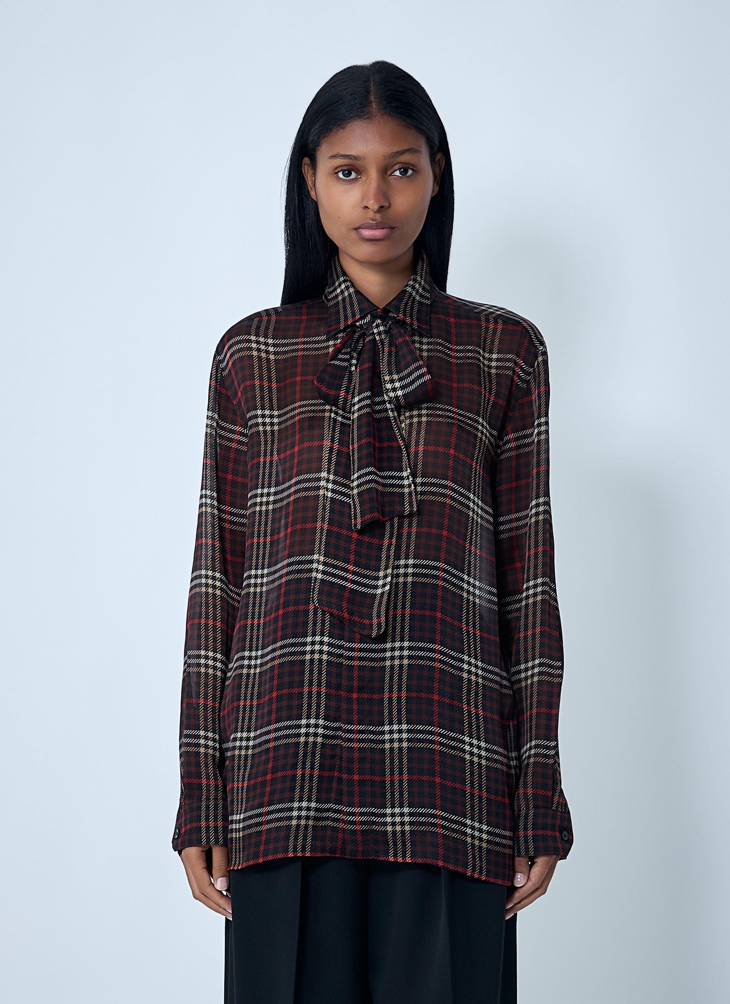 Saint Laurent Women Tartant Silk Cassandre Shirt SAINT LAURENT