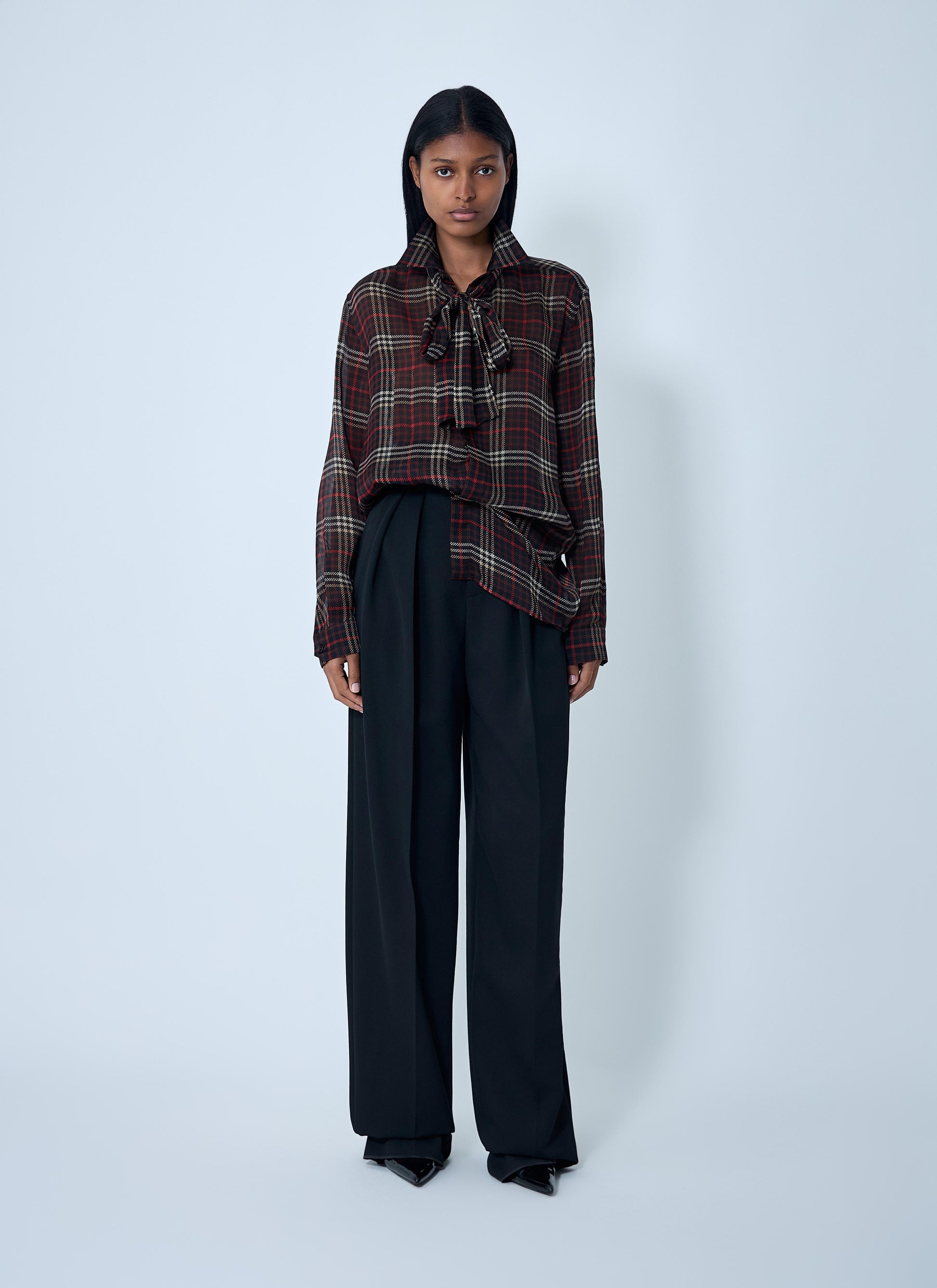 Saint Laurent Women Tartant Silk Cassandre Shirt SAINT LAURENT