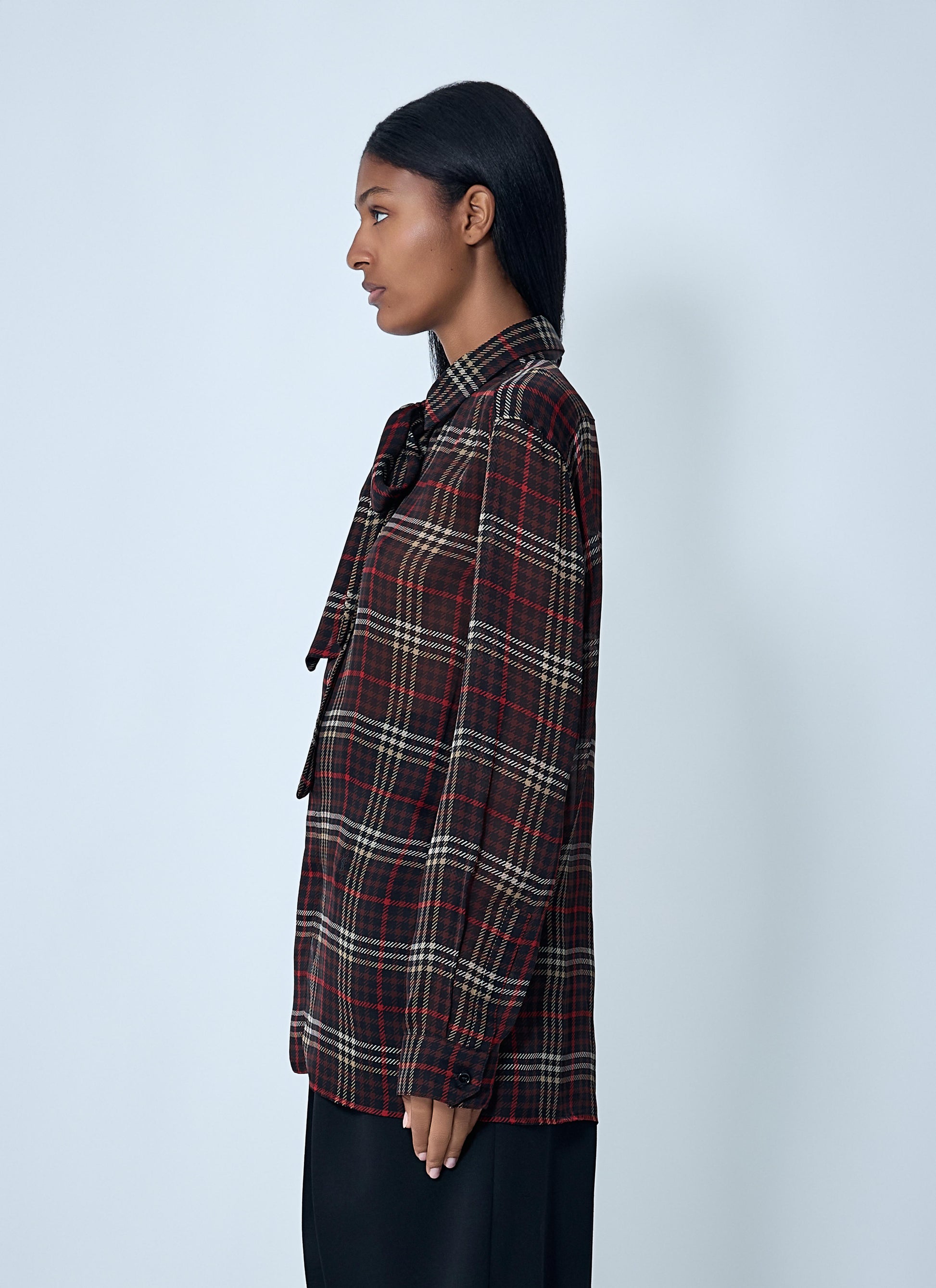 Saint Laurent Women Tartant Silk Cassandre Shirt SAINT LAURENT