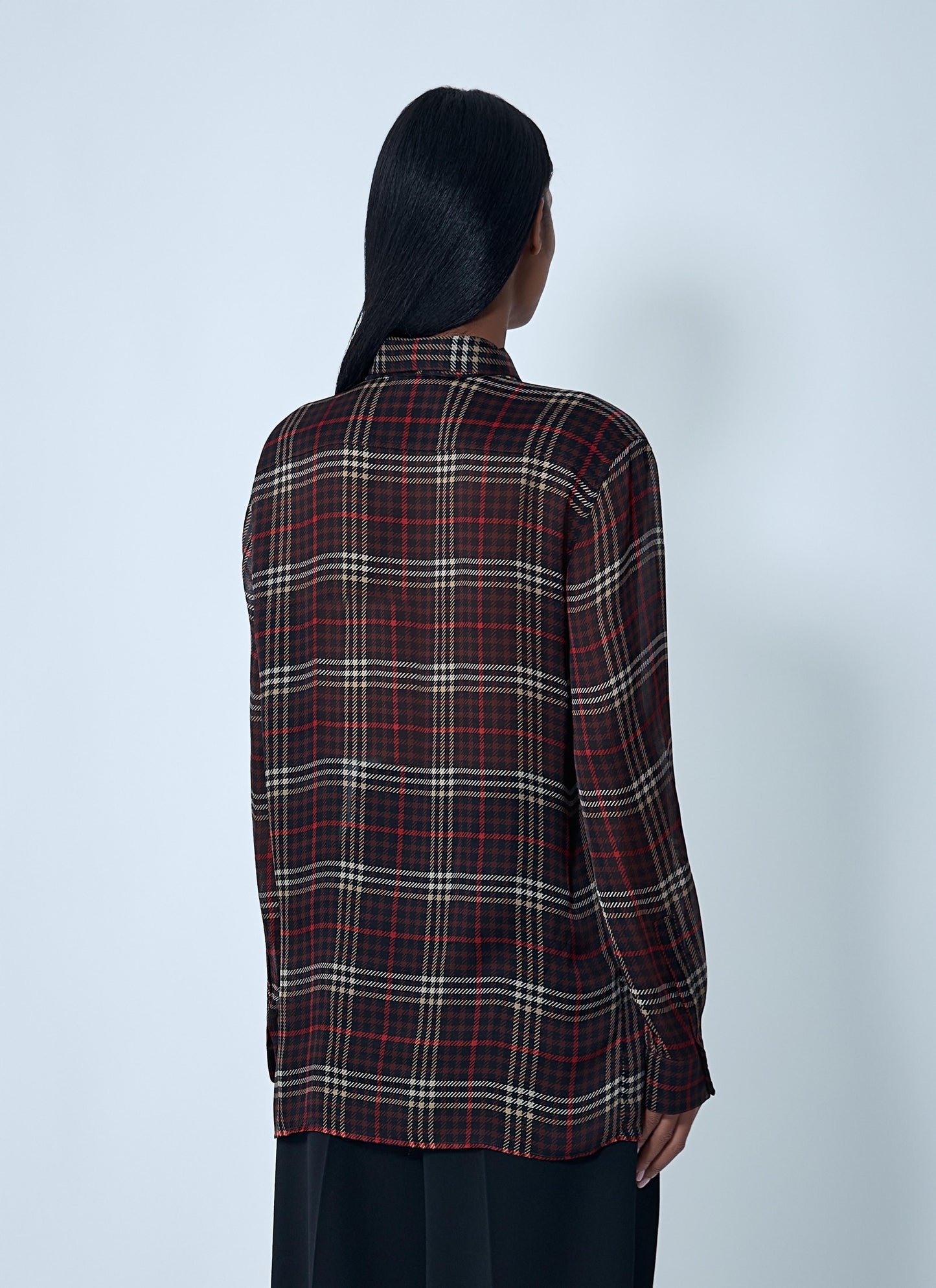 Saint Laurent Women Tartant Silk Cassandre Shirt SAINT LAURENT