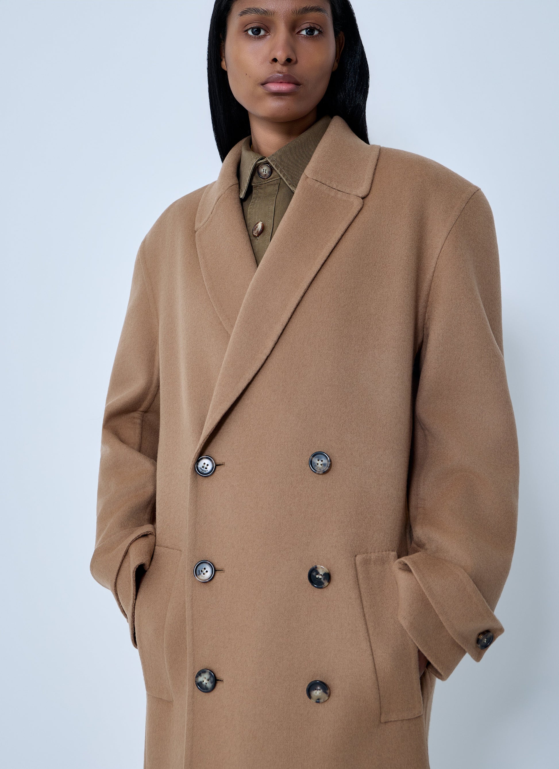 Saint Laurent Women Brushed Cashmere-And-Wool-Blend Coat SAINT LAURENT