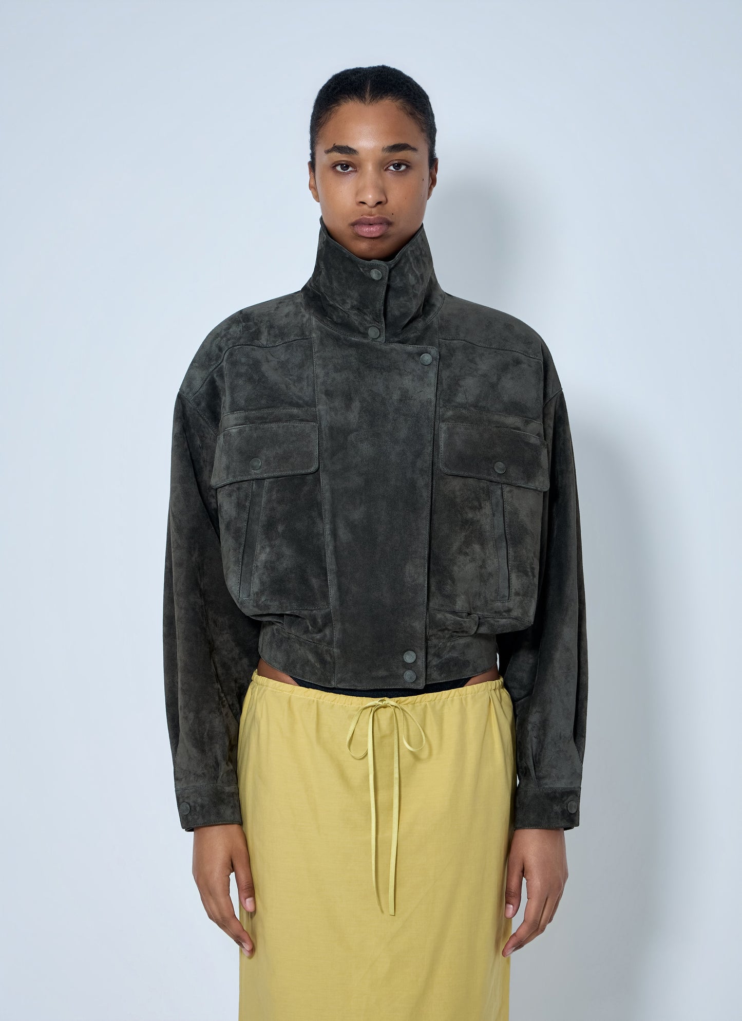 Saint Laurent Women High Collar Suede Jacket