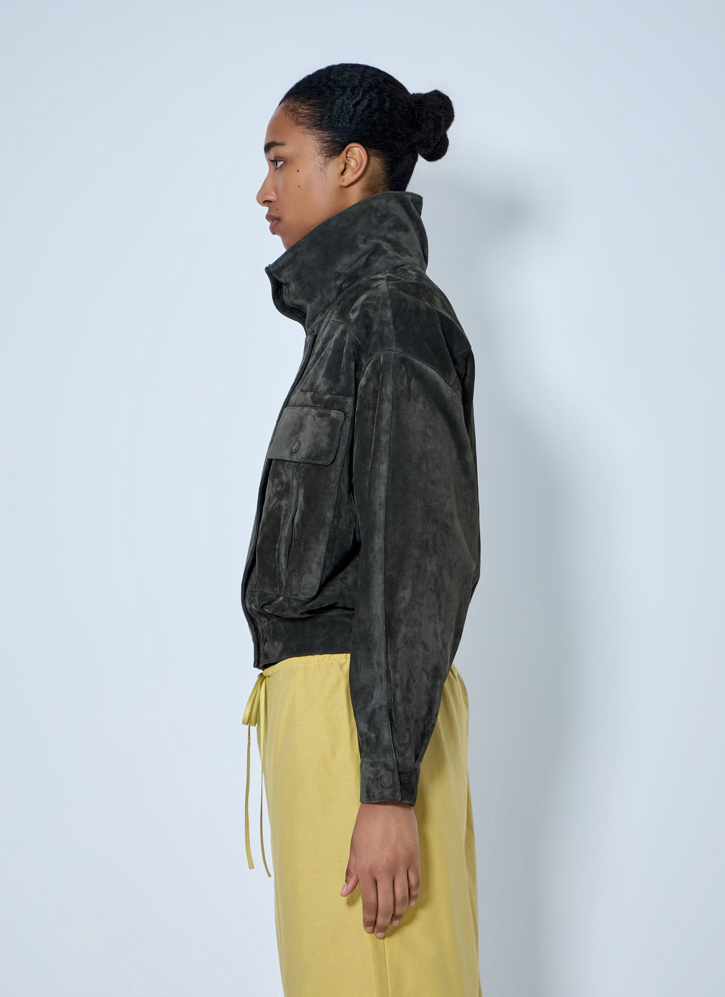 Saint Laurent Women High Collar Suede Jacket