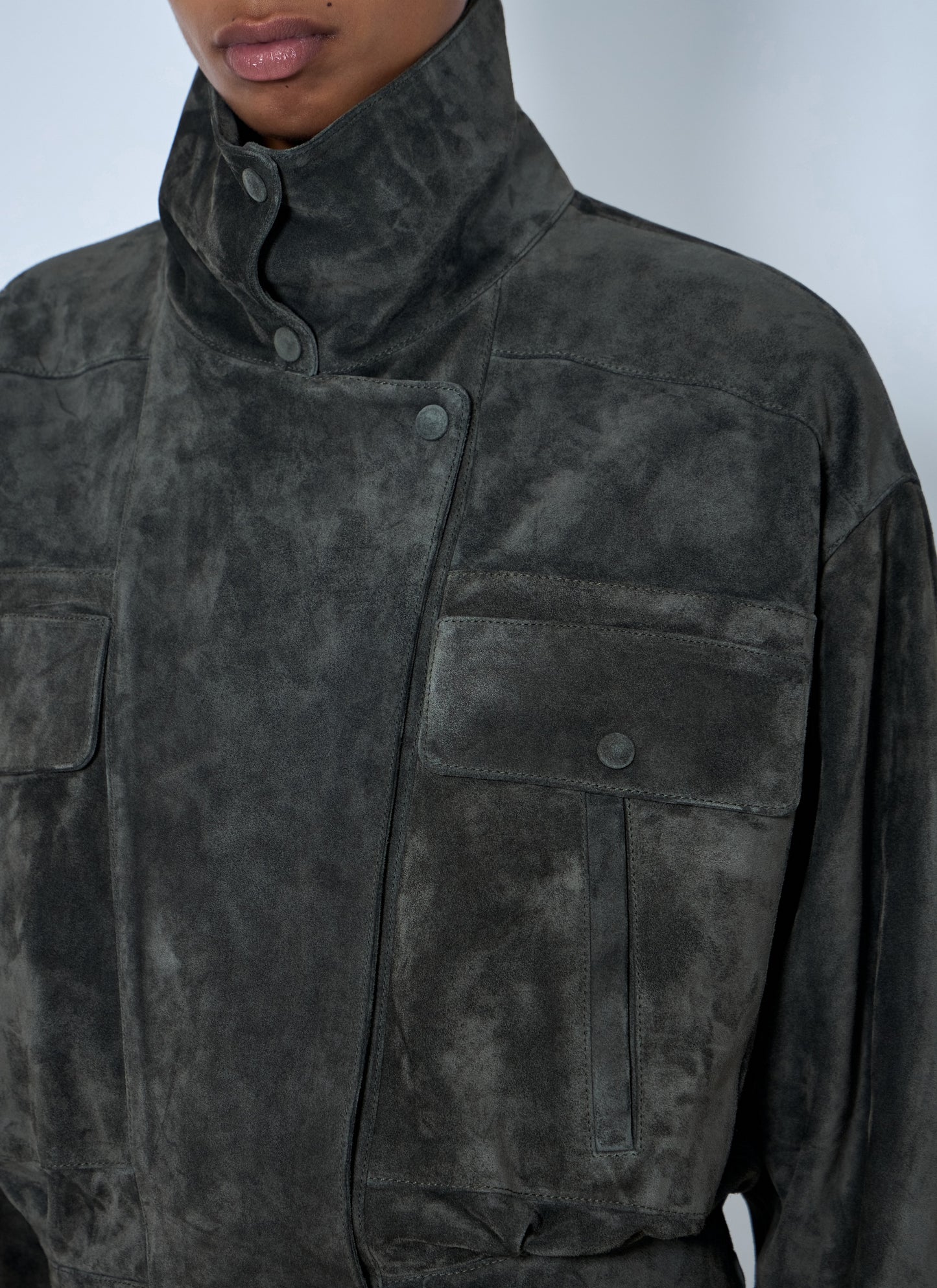 Saint Laurent Women High Collar Suede Jacket