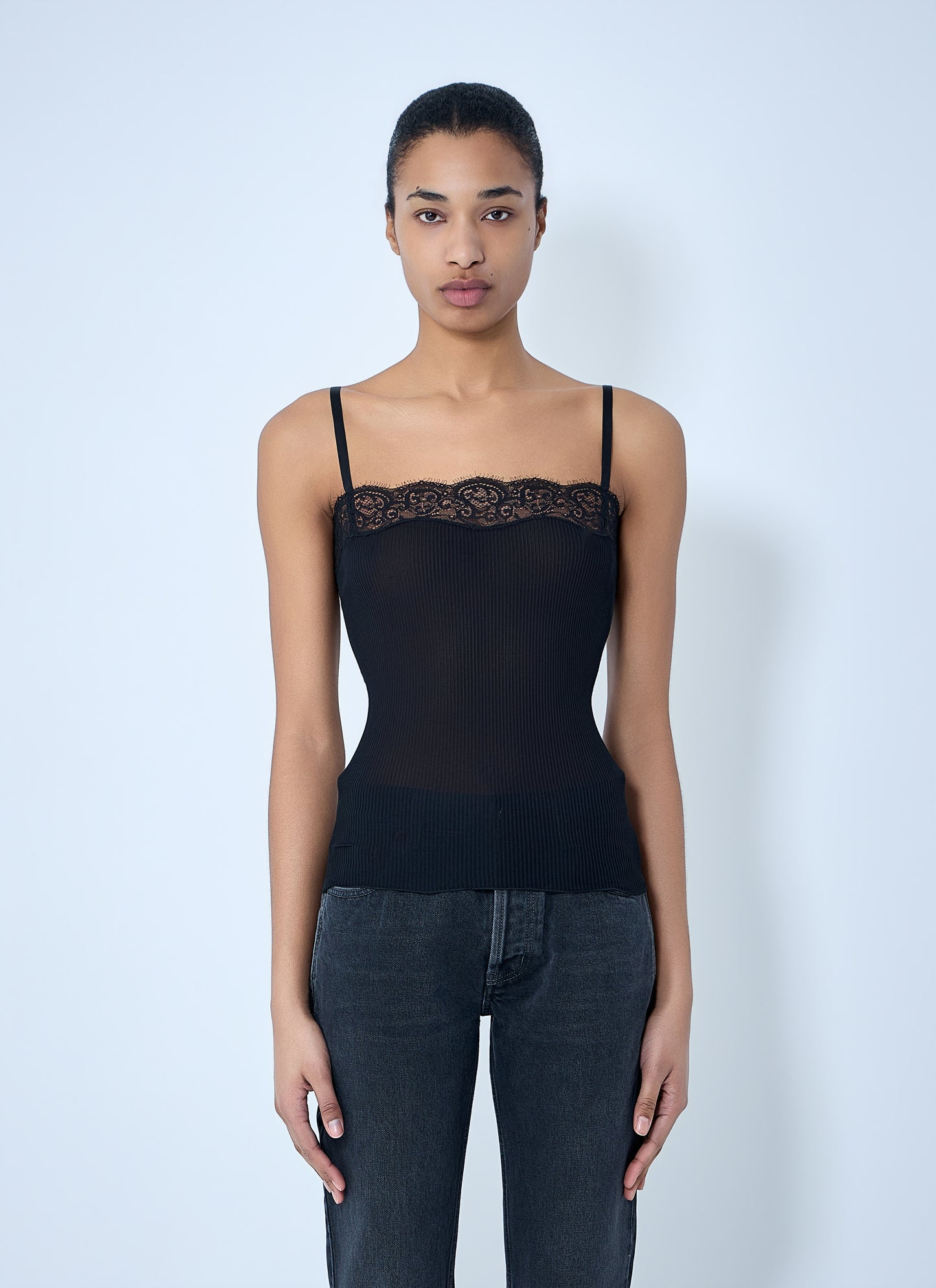 Saint Laurent Women Lace-Trimmed Silk Tank Top SAINT LAURENT