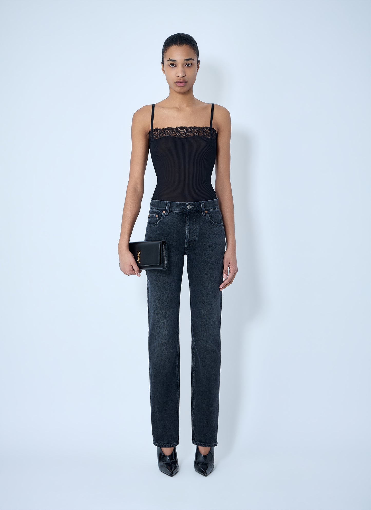 Saint Laurent Women Lace-Trimmed Silk Tank Top SAINT LAURENT