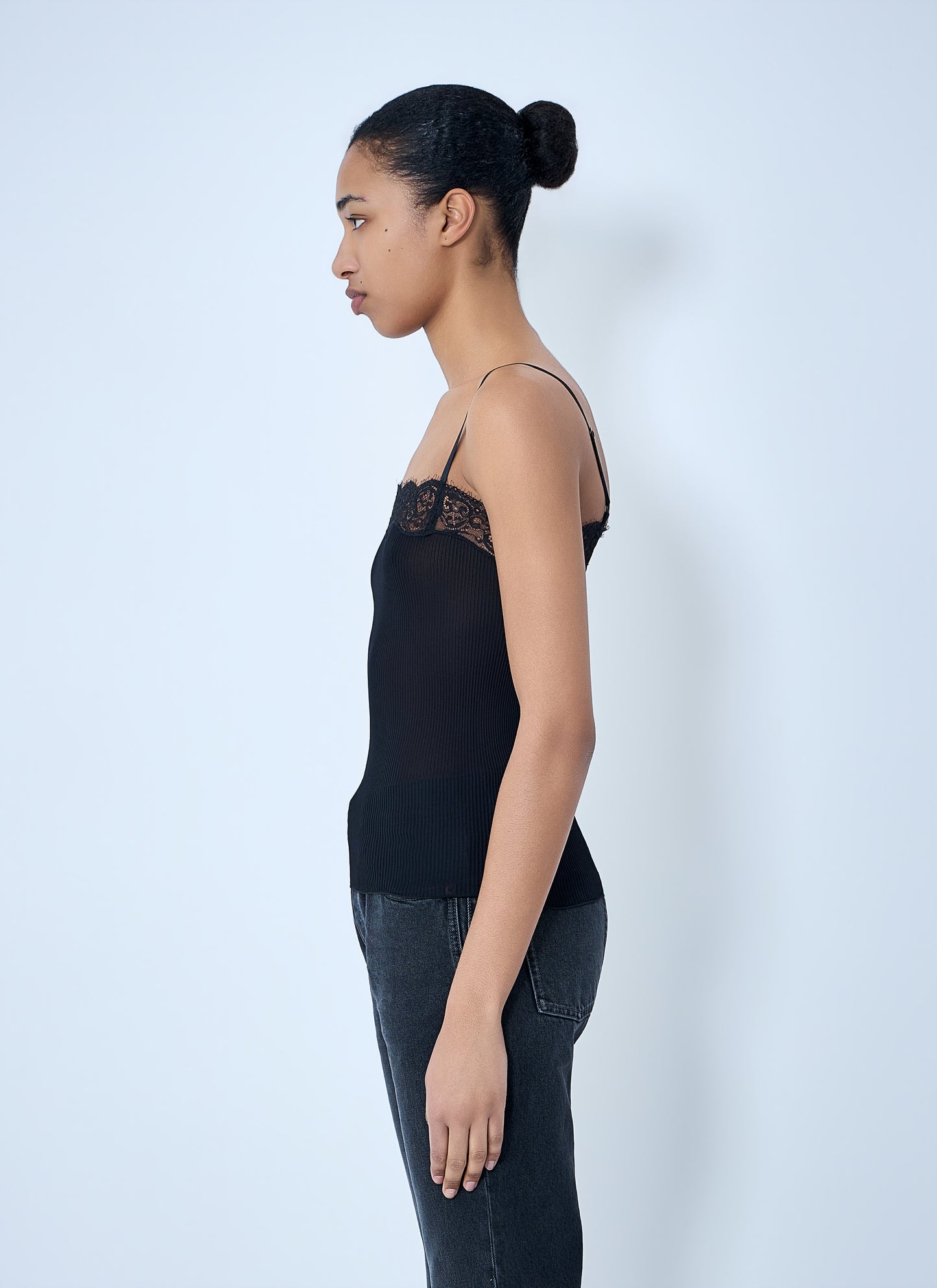 Saint Laurent Women Lace-Trimmed Silk Tank Top SAINT LAURENT