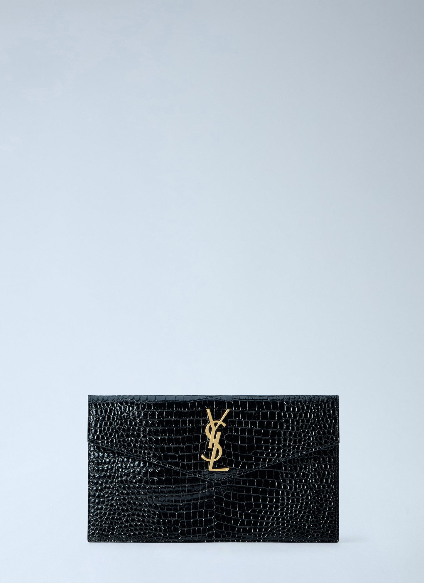 Saint Laurent Women Uptown Crocodile-Embossed Shiny Leather Pouch SAINT LAURENT