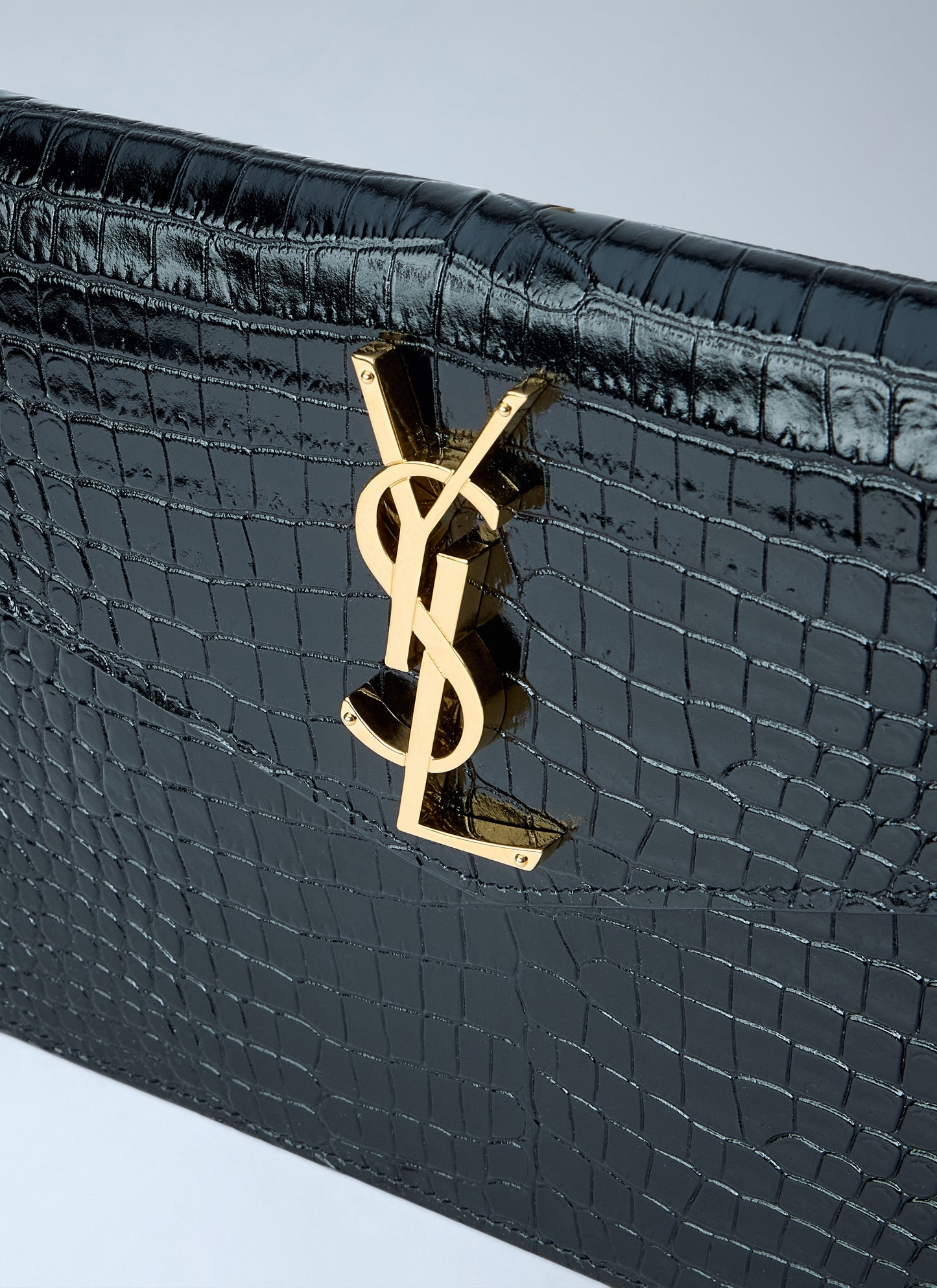 Saint Laurent Women Uptown Crocodile-Embossed Shiny Leather Pouch SAINT LAURENT