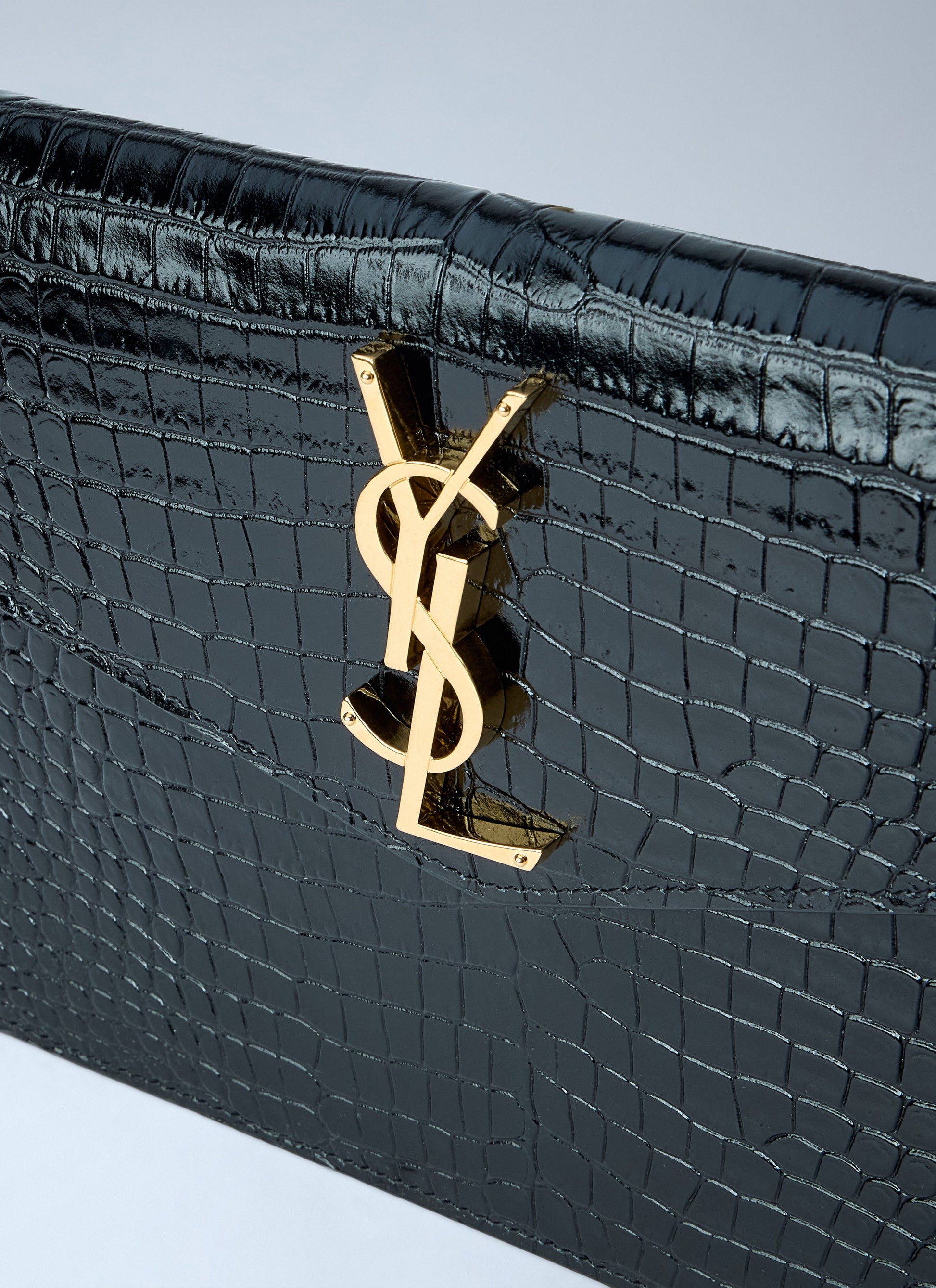 Saint Laurent Women Uptown Crocodile-Embossed Shiny Leather Pouch SAINT LAURENT