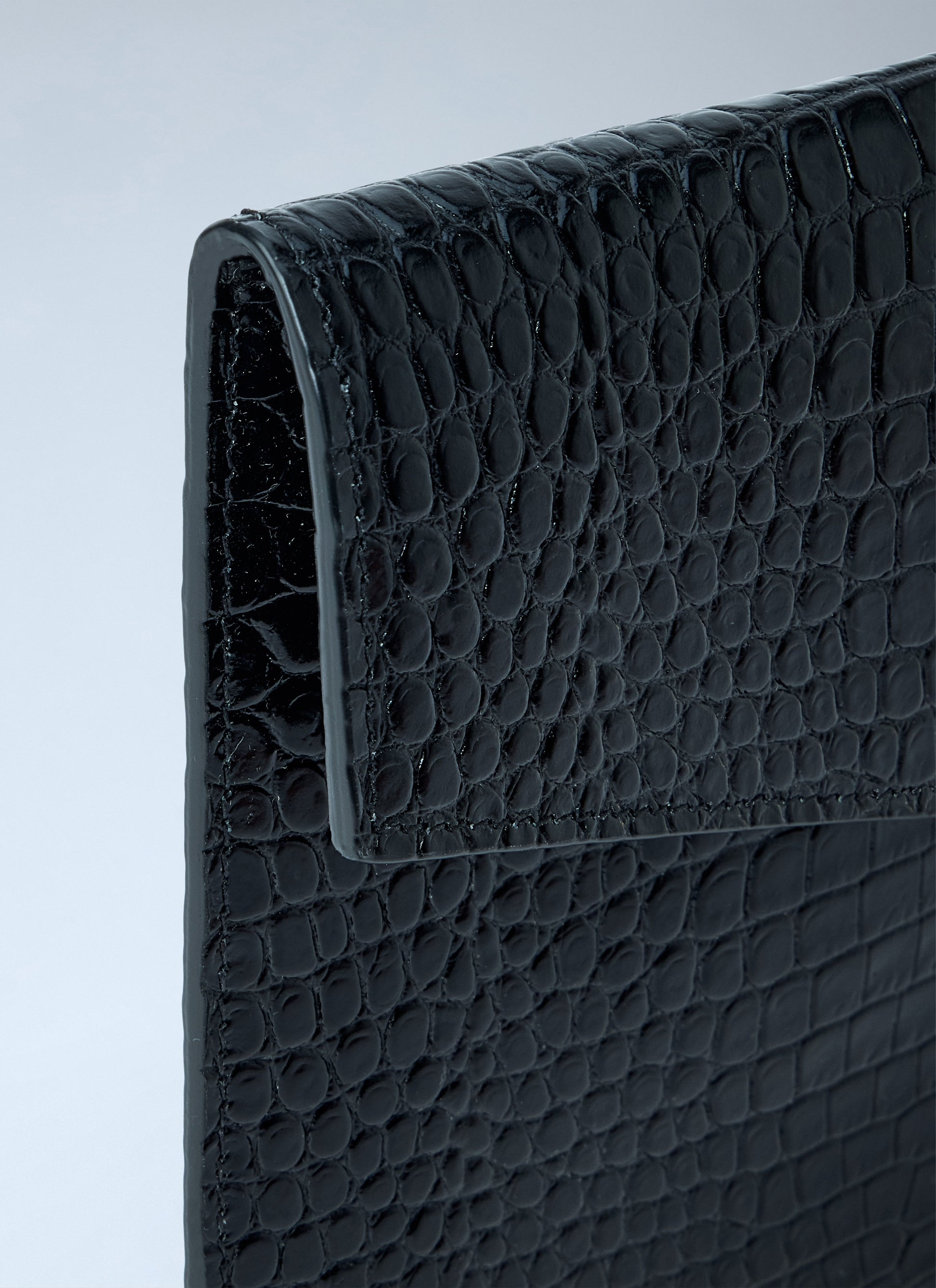 Saint Laurent Women Uptown Crocodile-Embossed Shiny Leather Pouch SAINT LAURENT