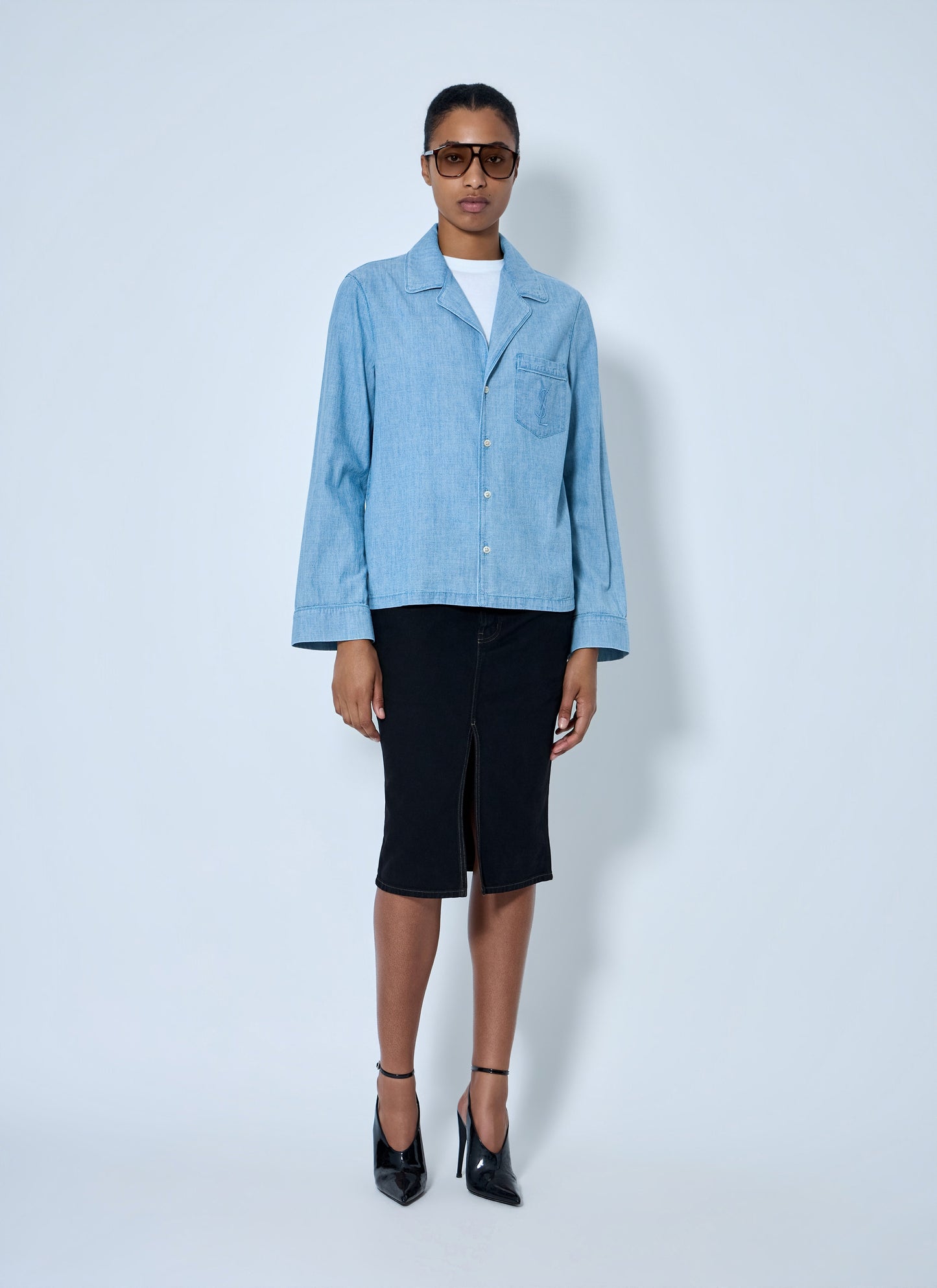 Saint Laurent Women Button-Down Denim Shirt SAINT LAURENT