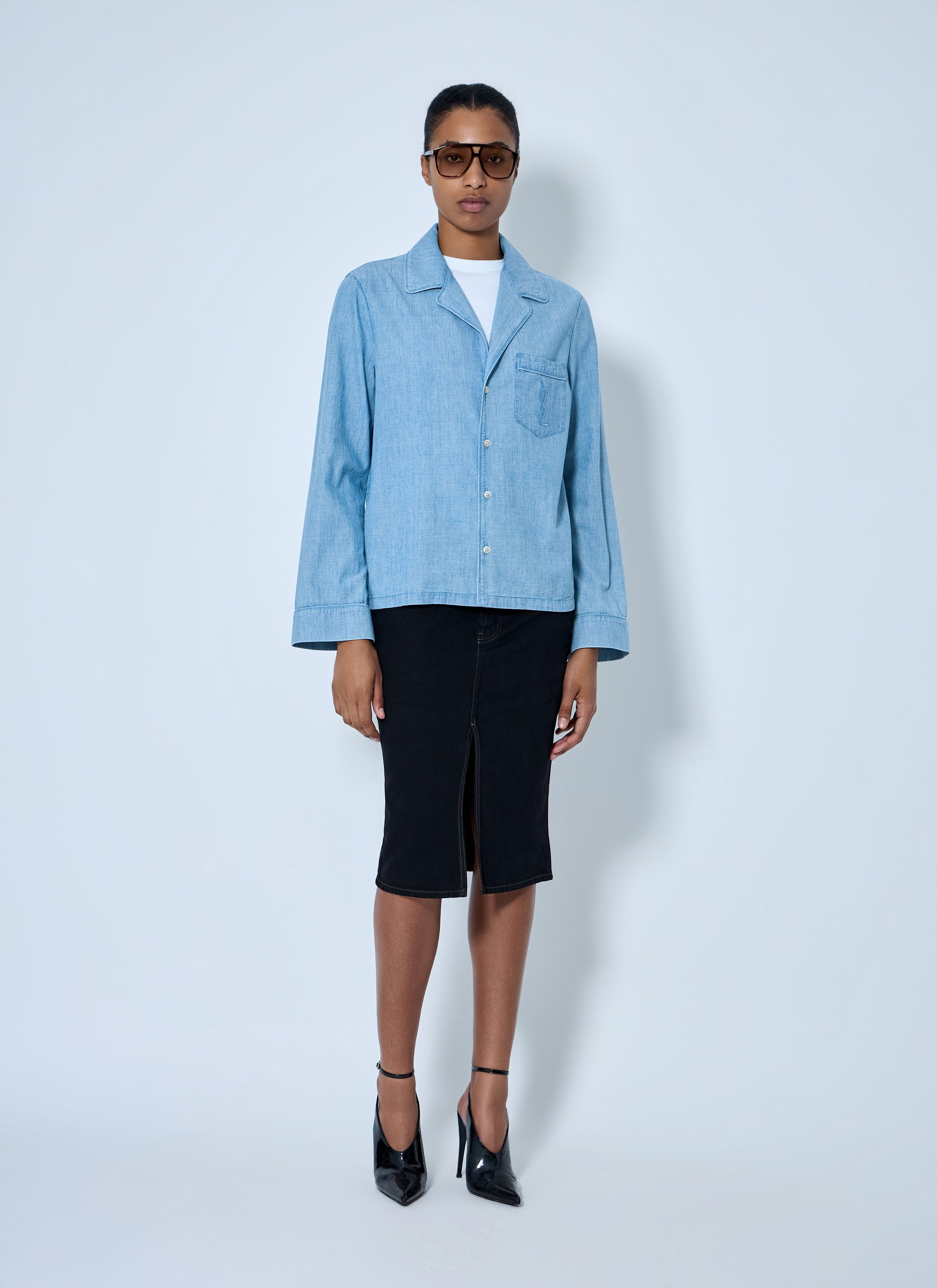 Saint Laurent Women Button-Down Denim Shirt SAINT LAURENT