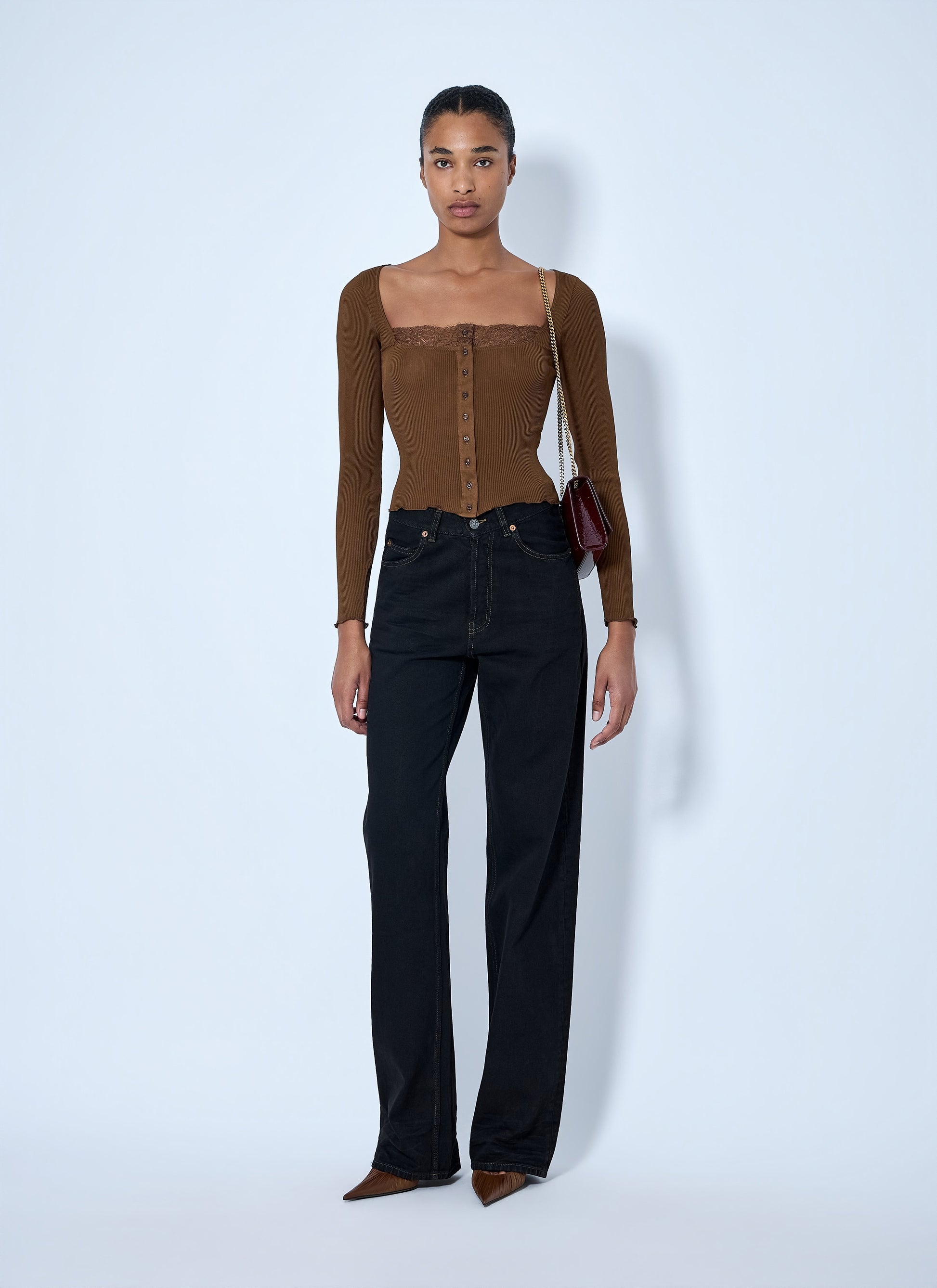 Saint Laurent Women V-Waist Long Baggy Jeans SAINT LAURENT