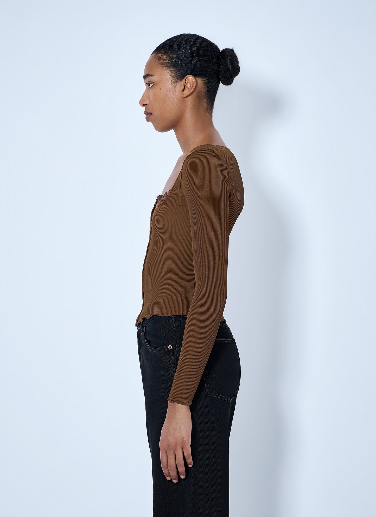 Saint Laurent Women Ribbed Lacy Button Up Top SAINT LAURENT