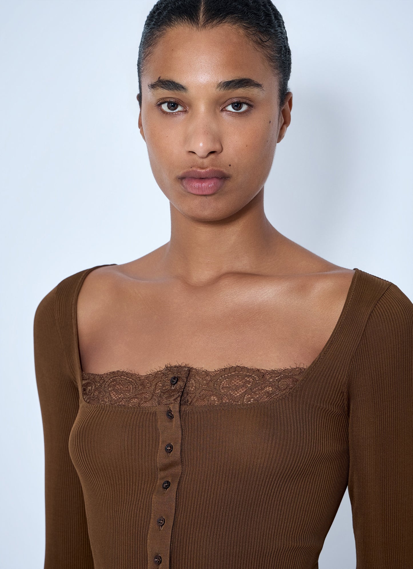 Saint Laurent Women Ribbed Lacy Button Up Top SAINT LAURENT
