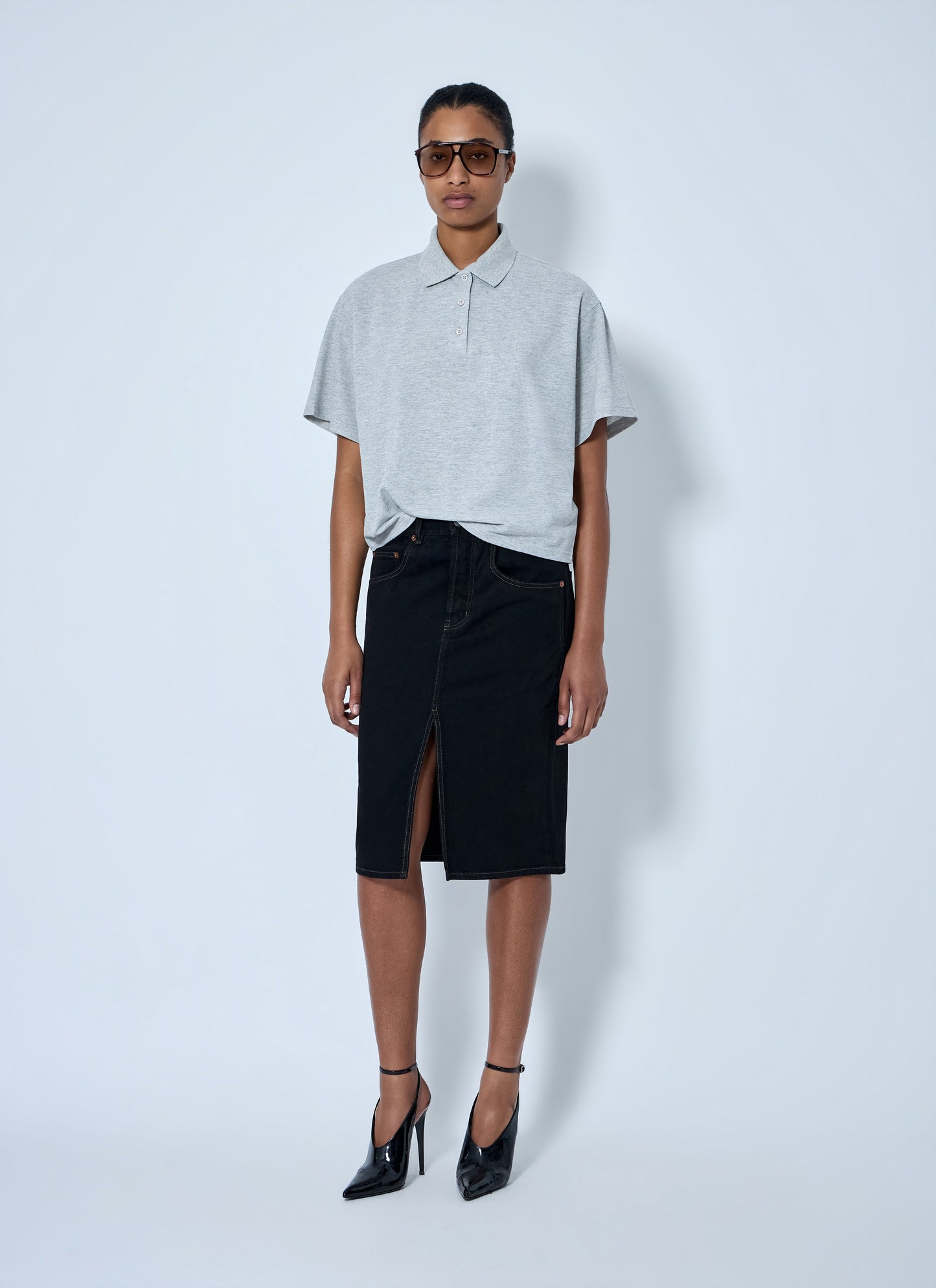 Saint Laurent Women Denim Midi Skirt SAINT LAURENT
