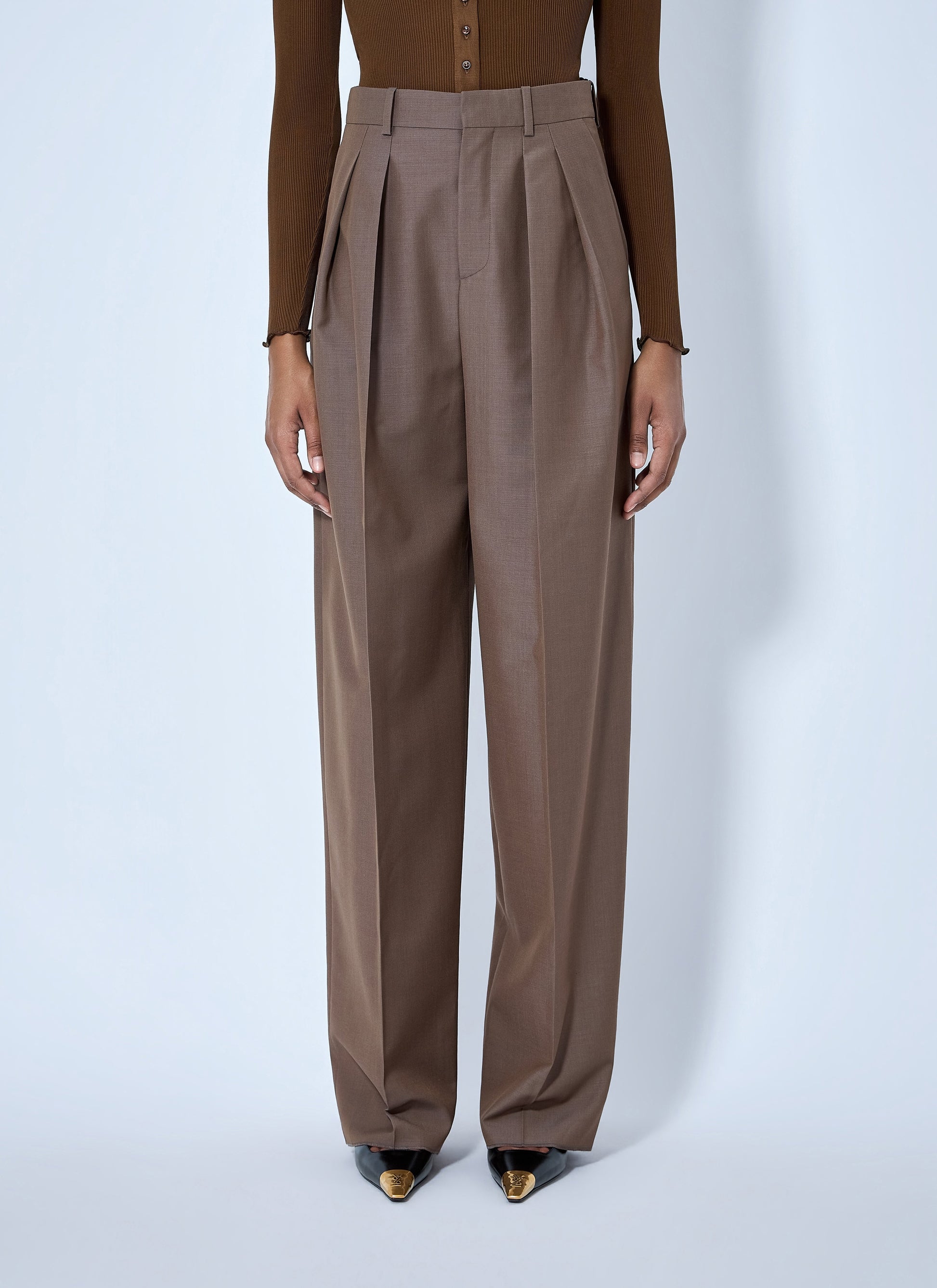 Saint Laurent Women Wool Blend Wide-Leg Pants SAINT LAURENT