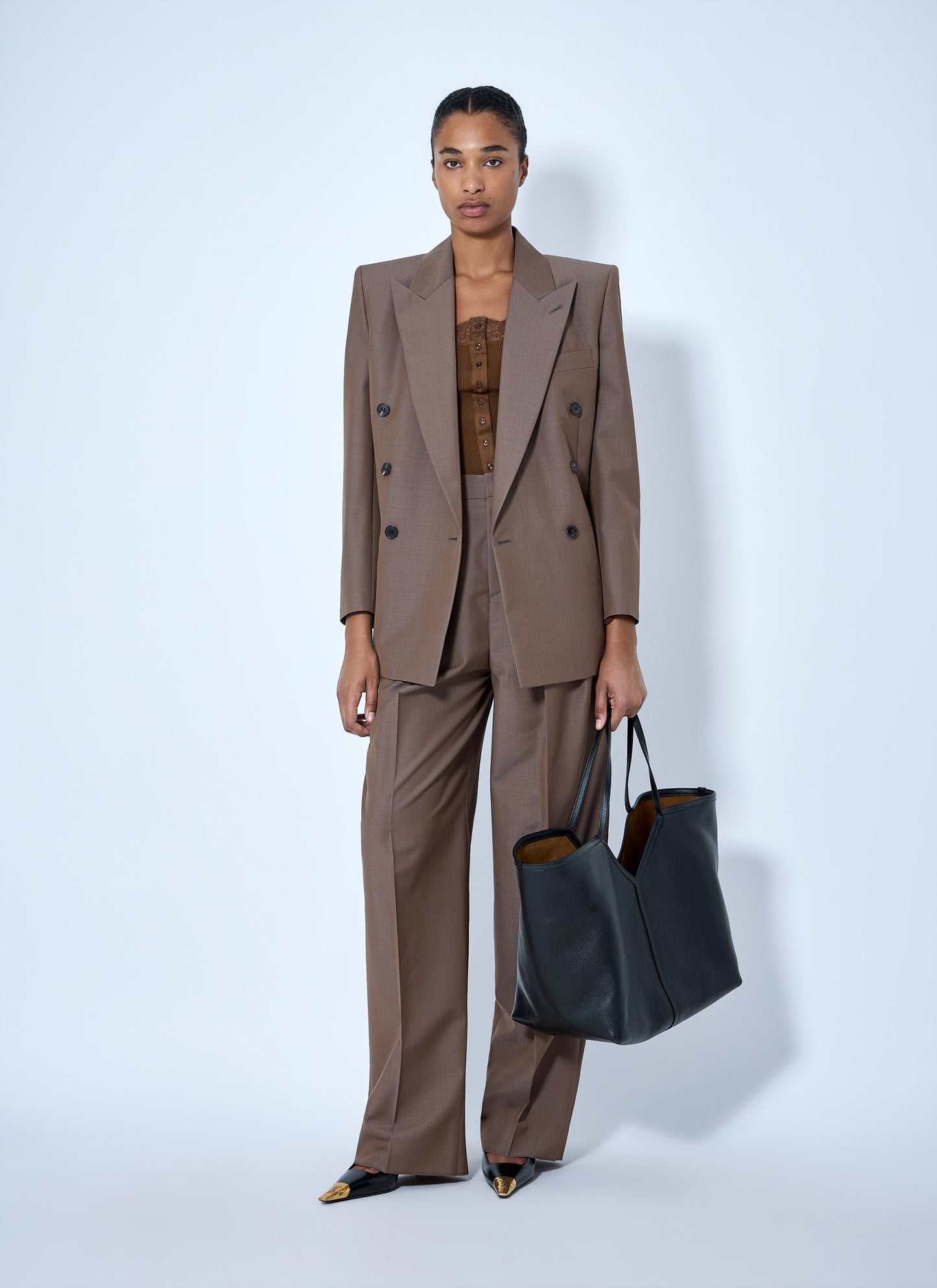 Saint Laurent Women Wool Blend Wide-Leg Pants SAINT LAURENT
