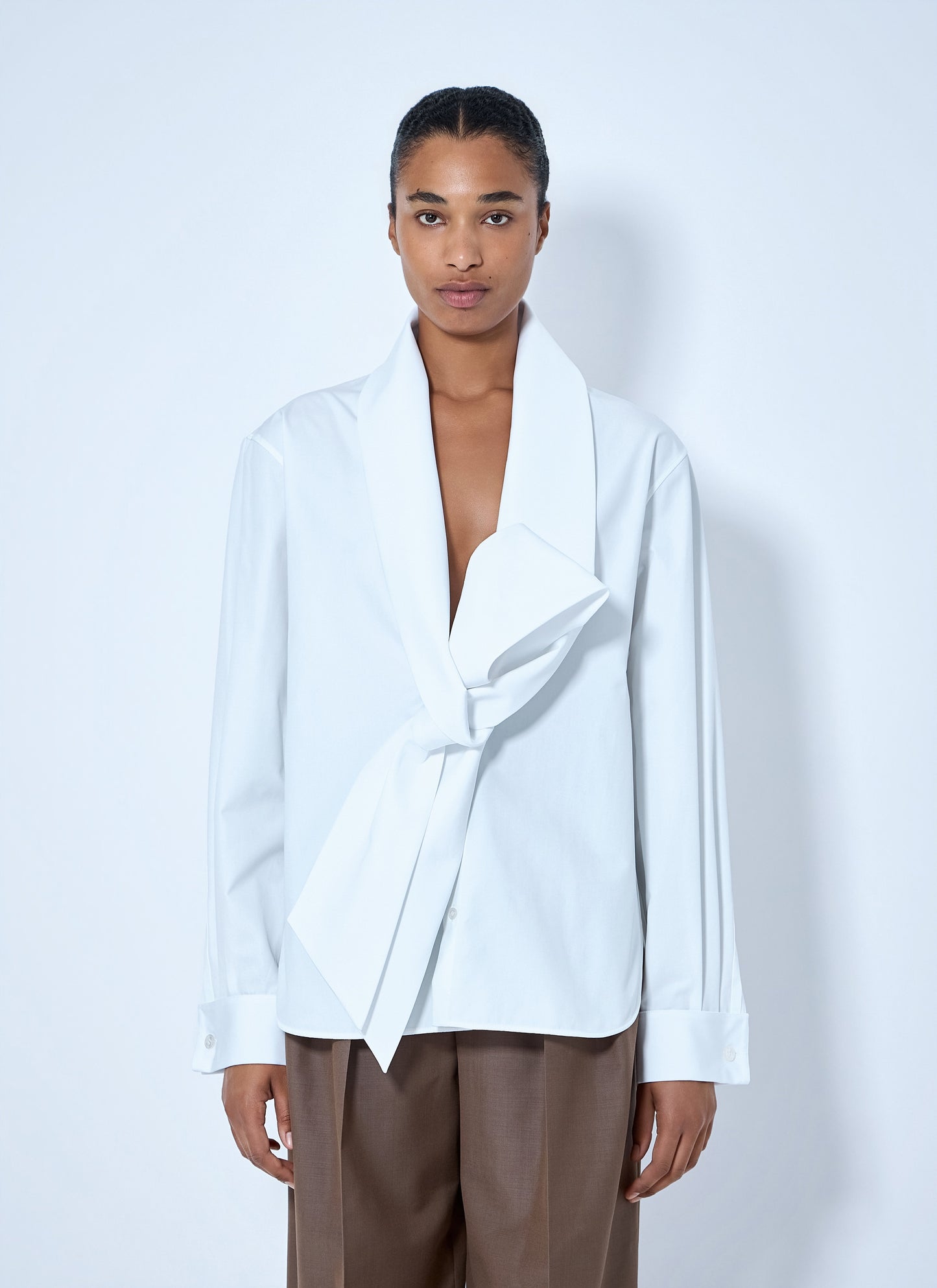 Saint Laurent Women Lavallière Shirt In Cotton Poplin SAINT LAURENT