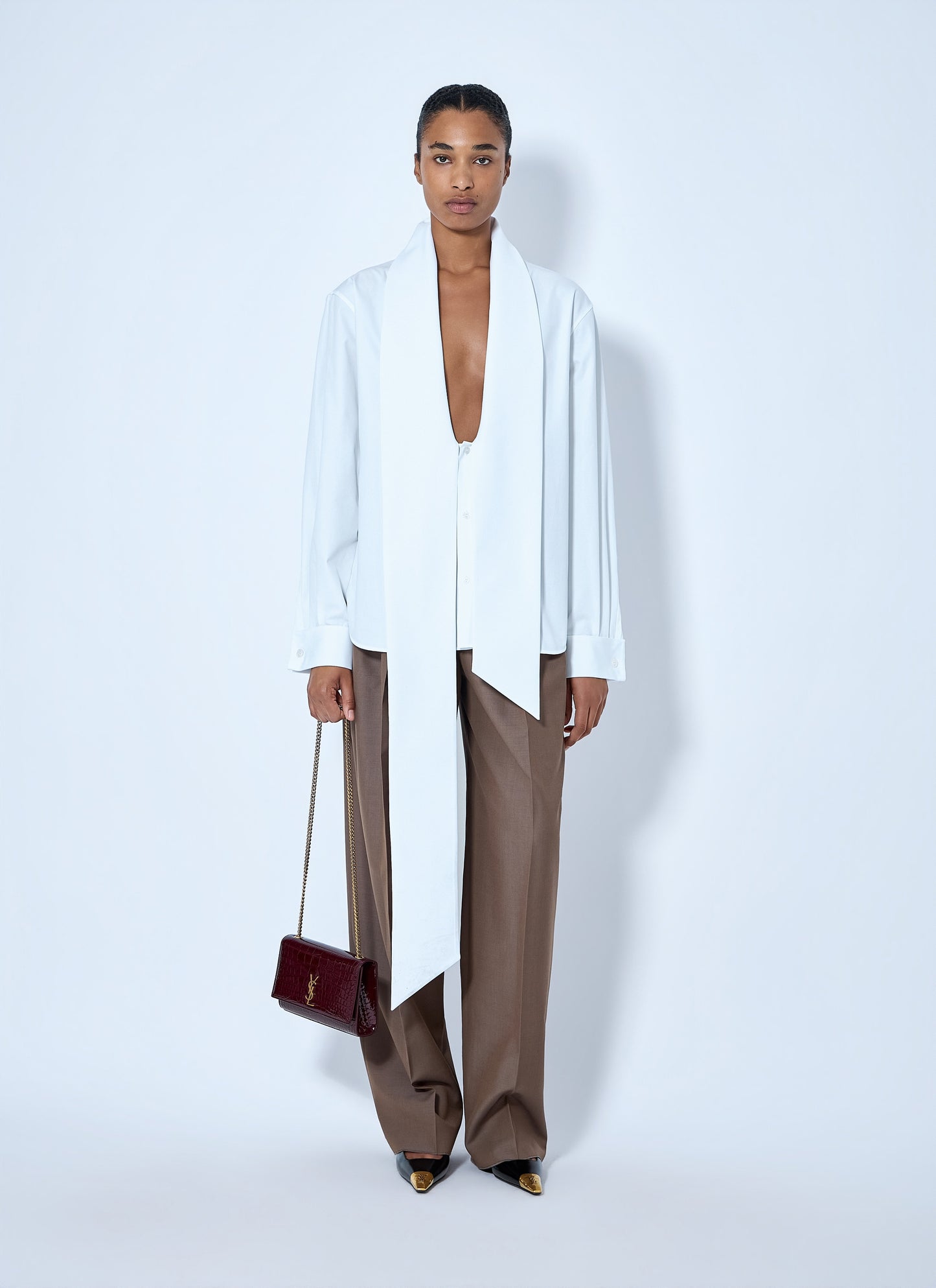 Saint Laurent Women Lavallière Shirt In Cotton Poplin SAINT LAURENT