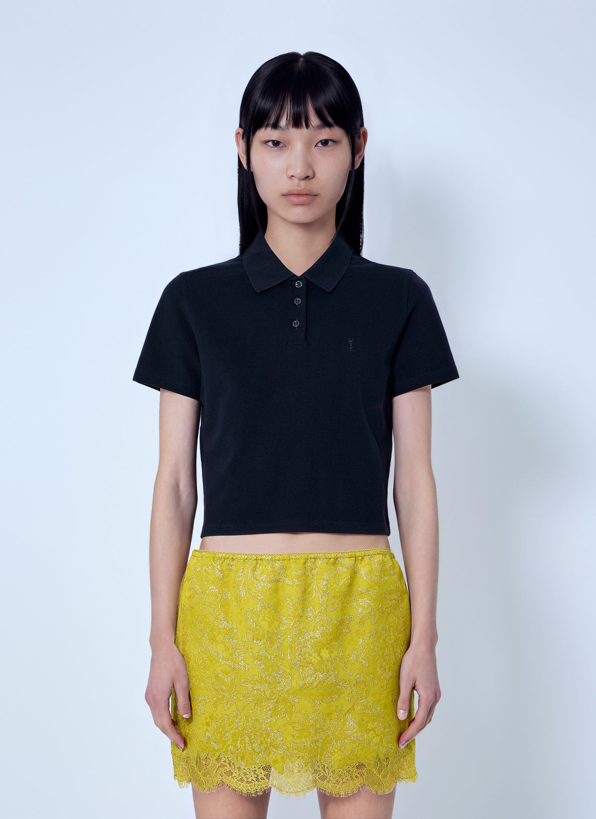 Saint Laurent Women Cassandre Cropped Polo Shirt SAINT LAURENT