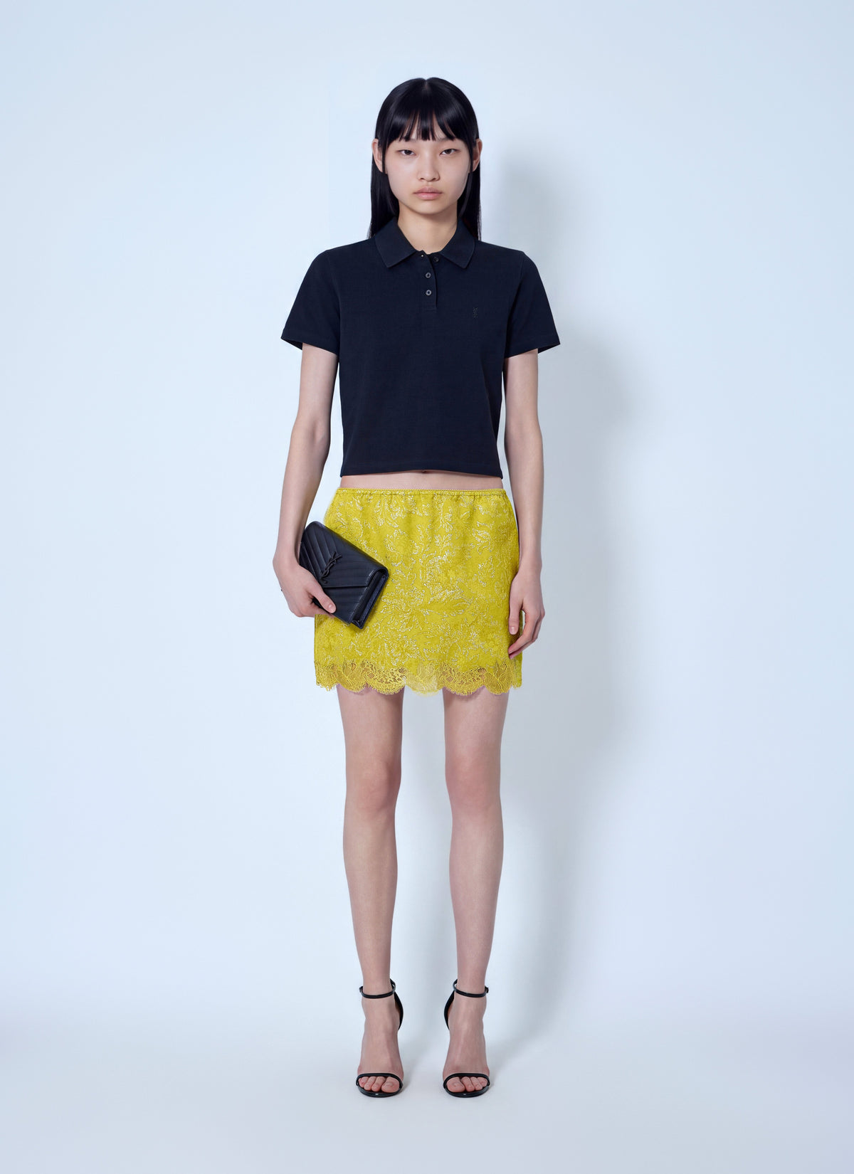 Saint Laurent Women Cassandre Cropped Polo Shirt SAINT LAURENT
