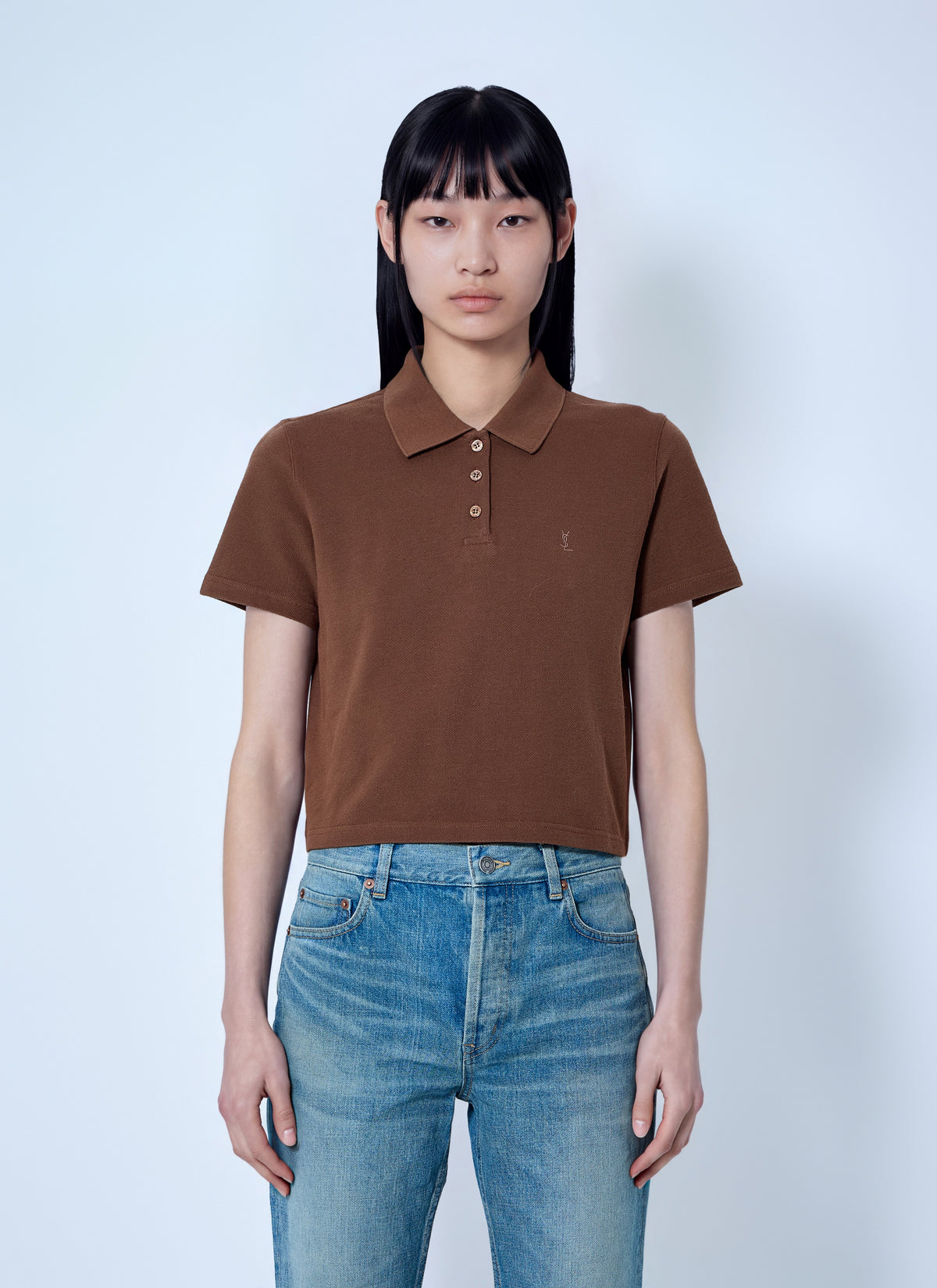 Saint Laurent Women Cassandre Cropped Polo Shirt SAINT LAURENT