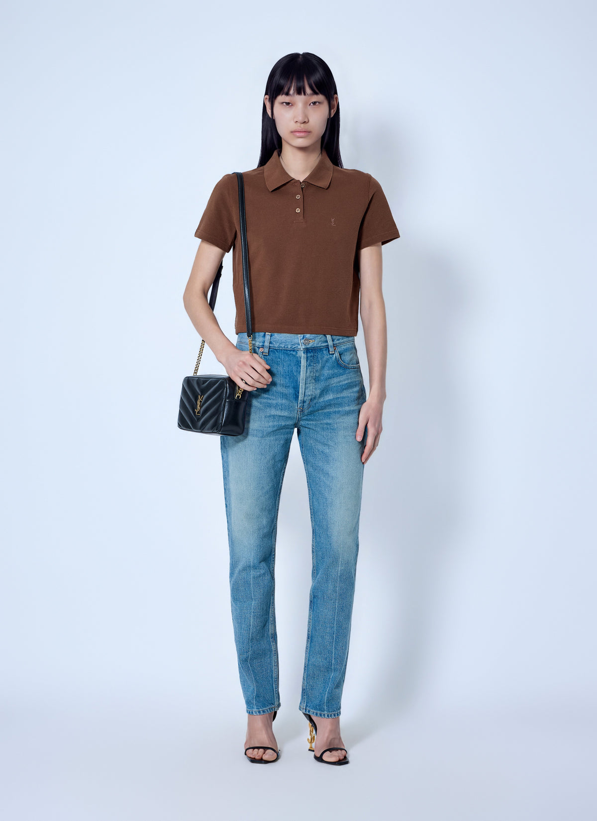 Saint Laurent Women Cassandre Cropped Polo Shirt SAINT LAURENT