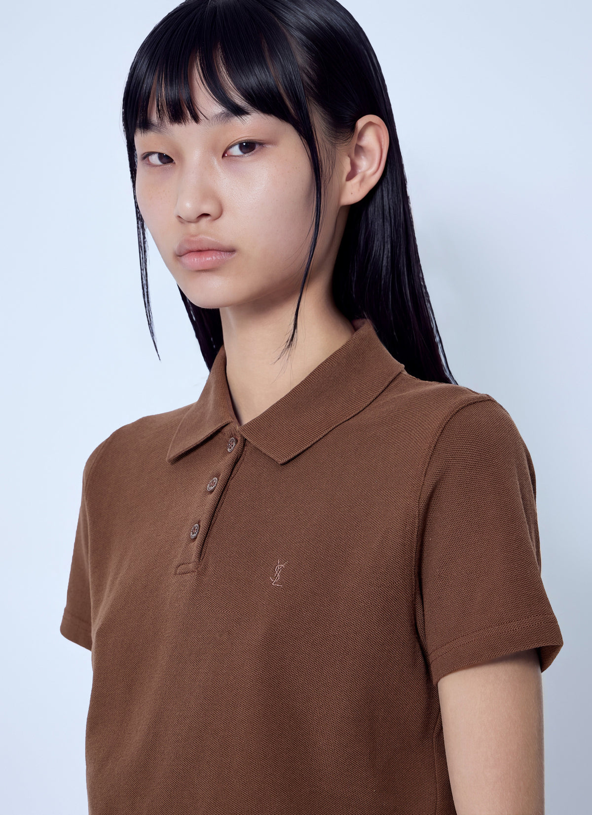 Saint Laurent Women Cassandre Cropped Polo Shirt SAINT LAURENT