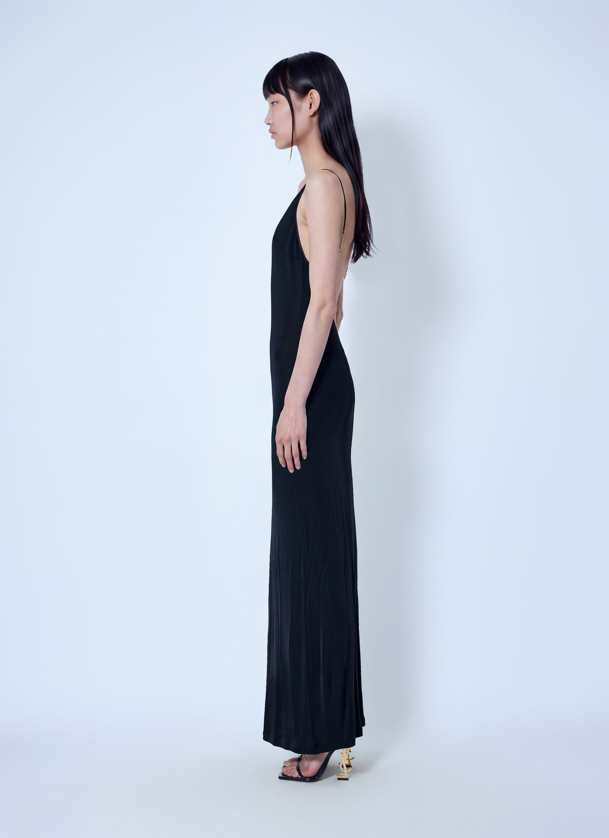 Saint Laurent Women Cassandre Chain Backless Dress SAINT LAURENT