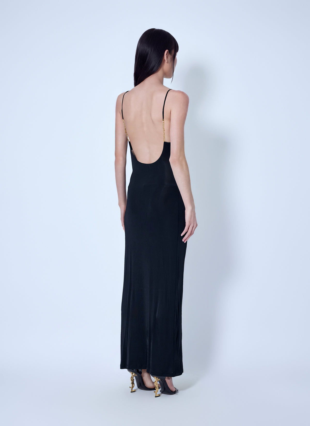 Saint Laurent Women Cassandre Chain Backless Dress SAINT LAURENT