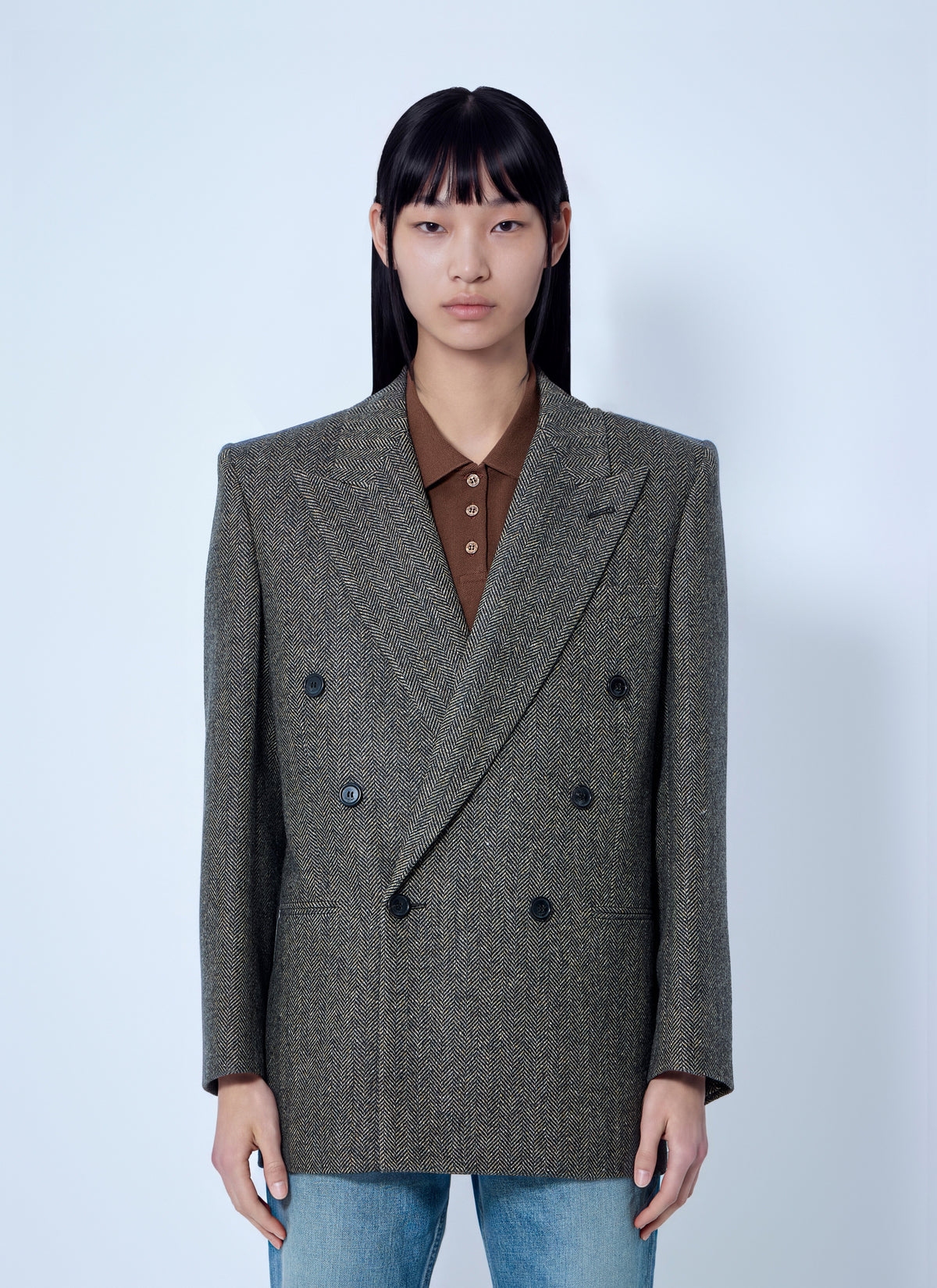 Saint Laurent Women Double-Breasted Herringbone Blazer SAINT LAURENT