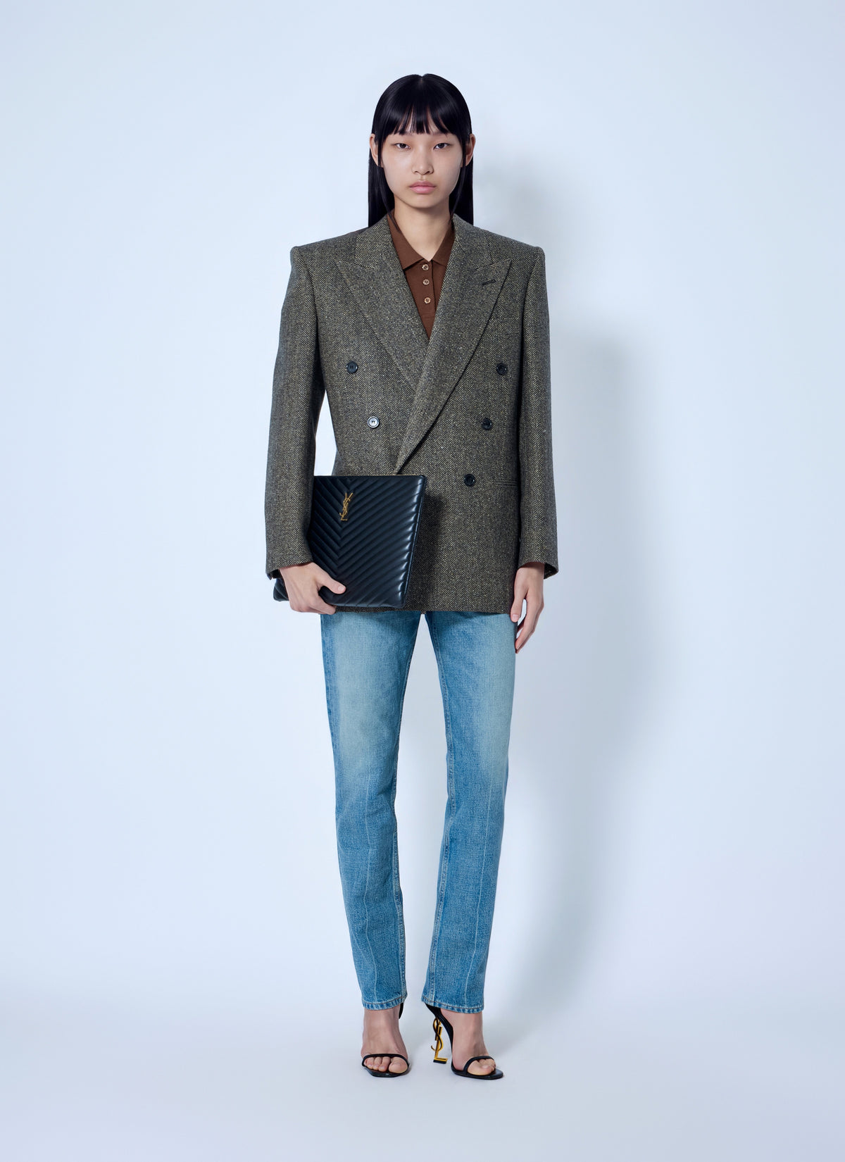 Saint Laurent Women Double-Breasted Herringbone Blazer SAINT LAURENT