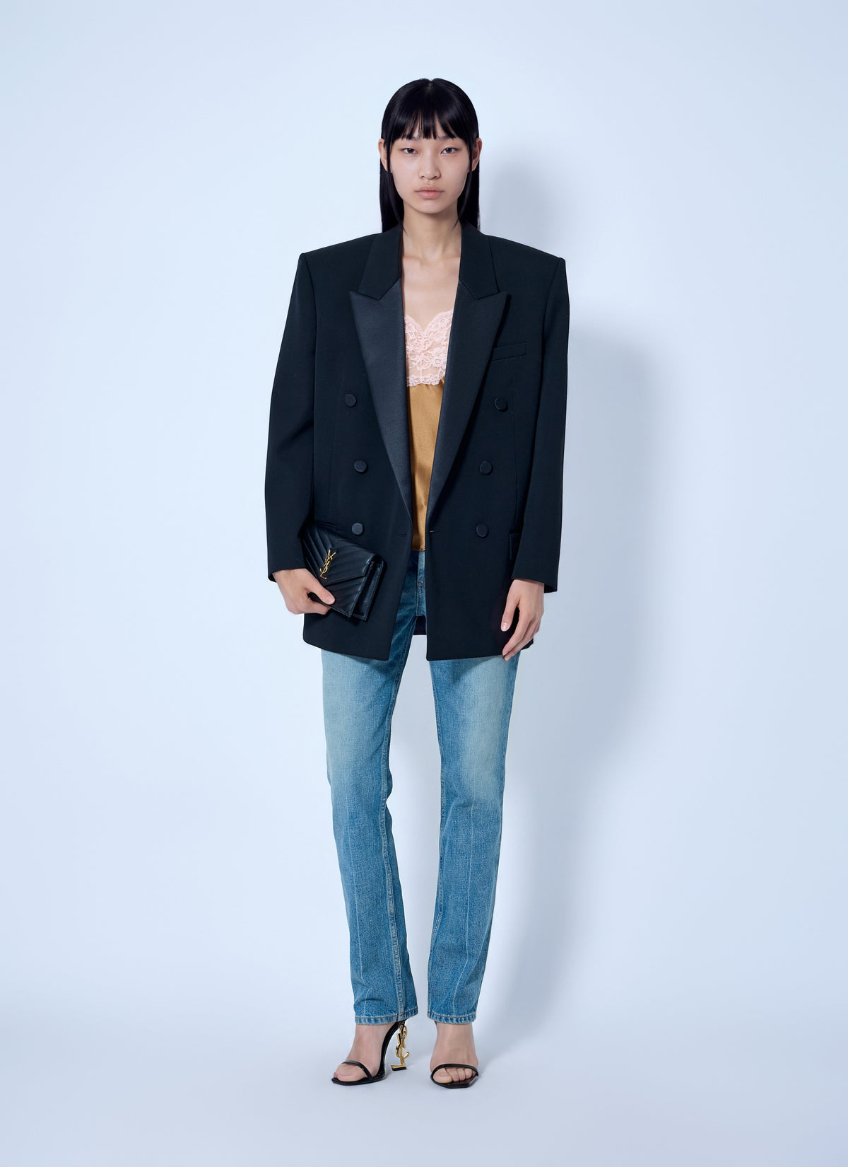 Saint Laurent Women Double-Breasted Blazer With Satin Lapels SAINT LAURENT