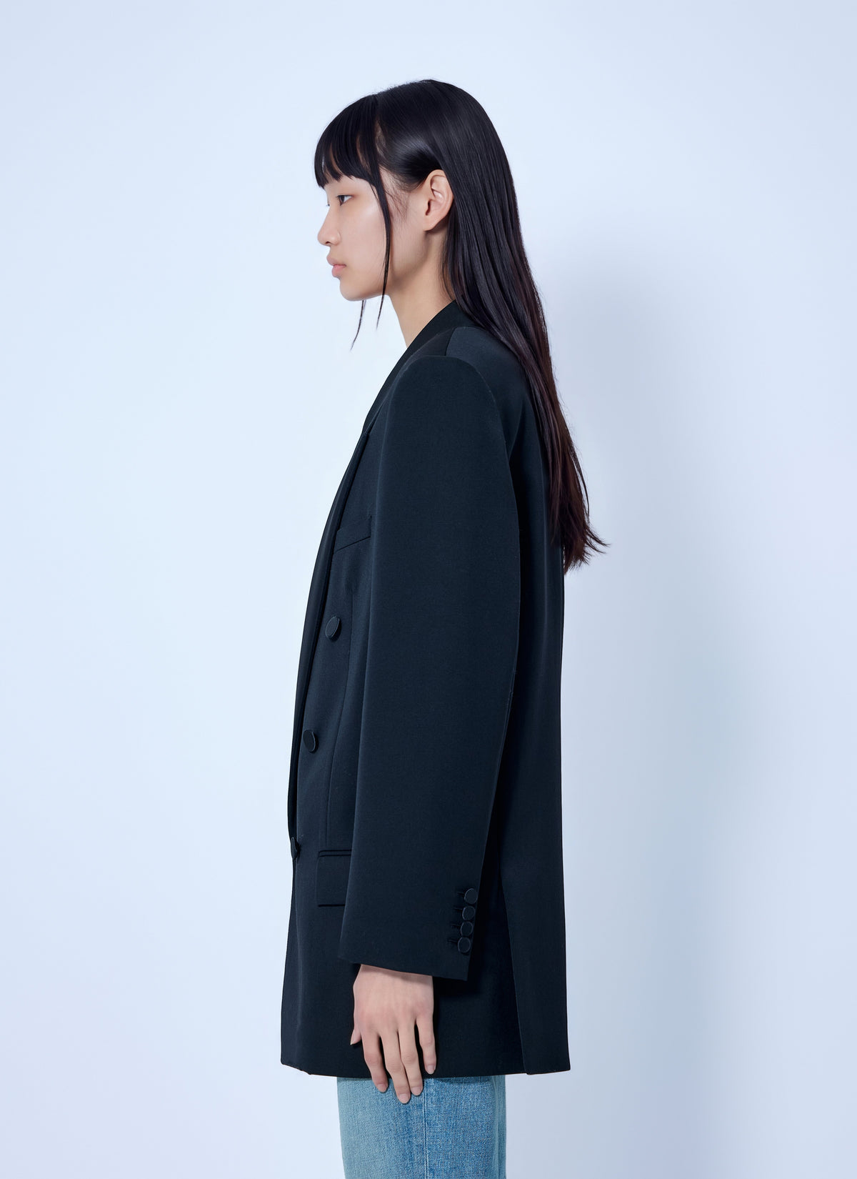 Saint Laurent Women Double-Breasted Blazer With Satin Lapels SAINT LAURENT