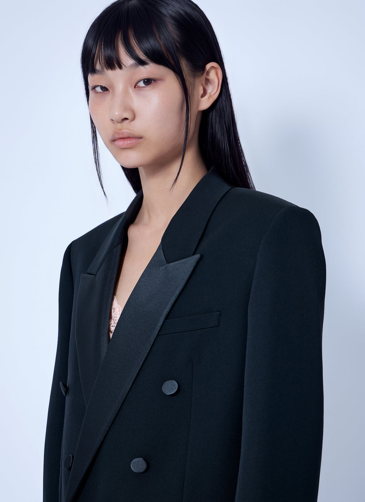 Saint Laurent Women Double-Breasted Blazer With Satin Lapels SAINT LAURENT