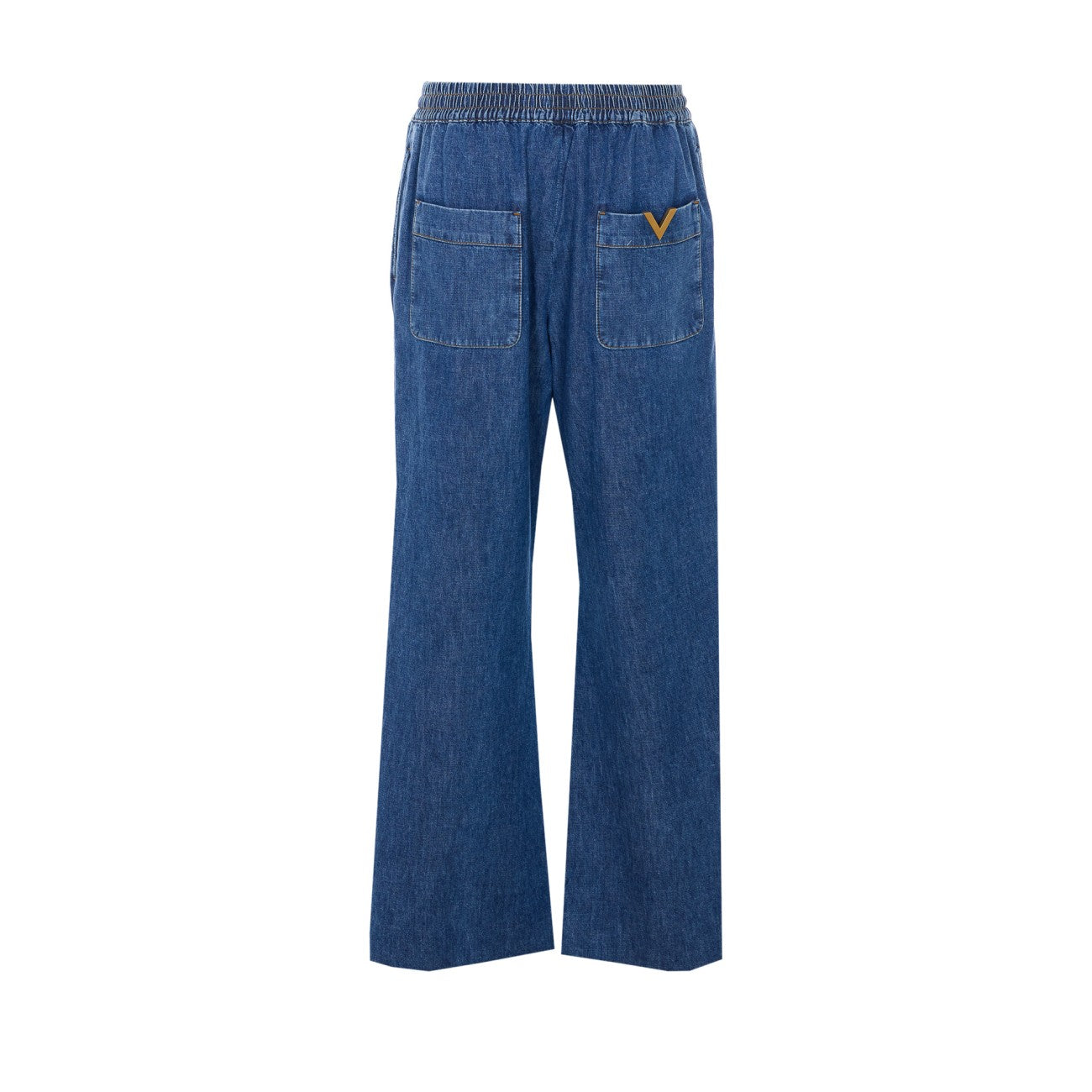 Valentino Garavani Women Solid Denim Pants With V Detail VALENTINO GARAVANI