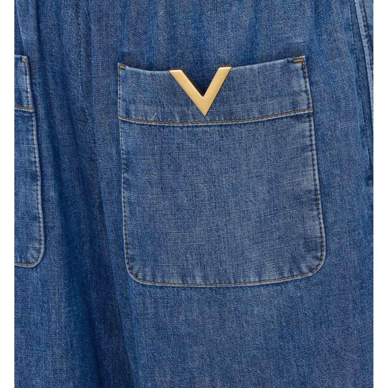 Valentino Garavani Women Solid Denim Pants With V Detail VALENTINO GARAVANI