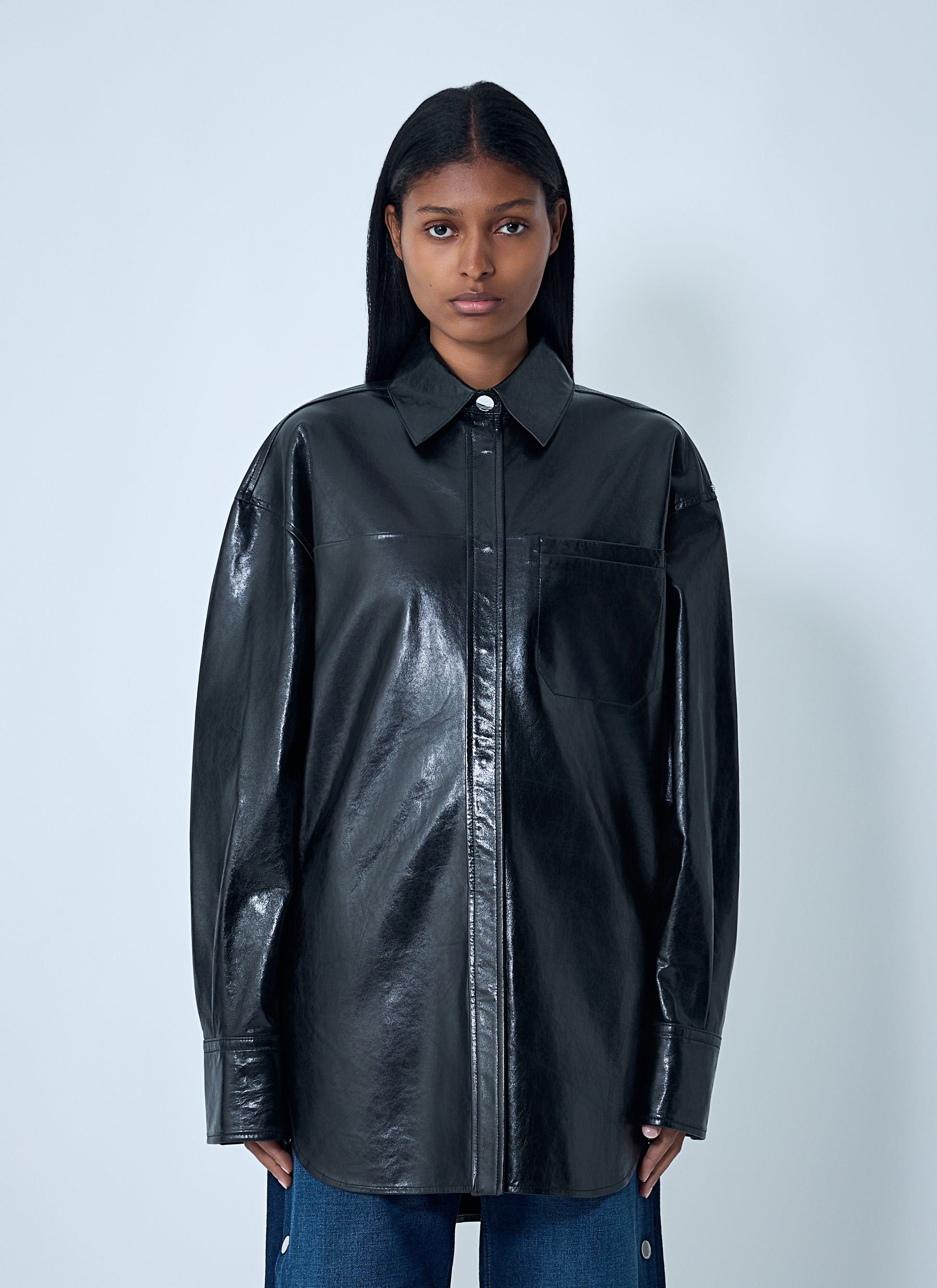 Sportmax Women Leather Overshirt Jacket SPORTMAX