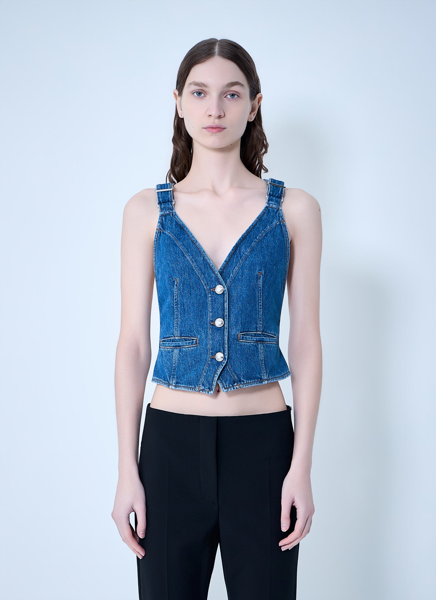 Sportmax Women Buttoned Denim Vest SPORTMAX