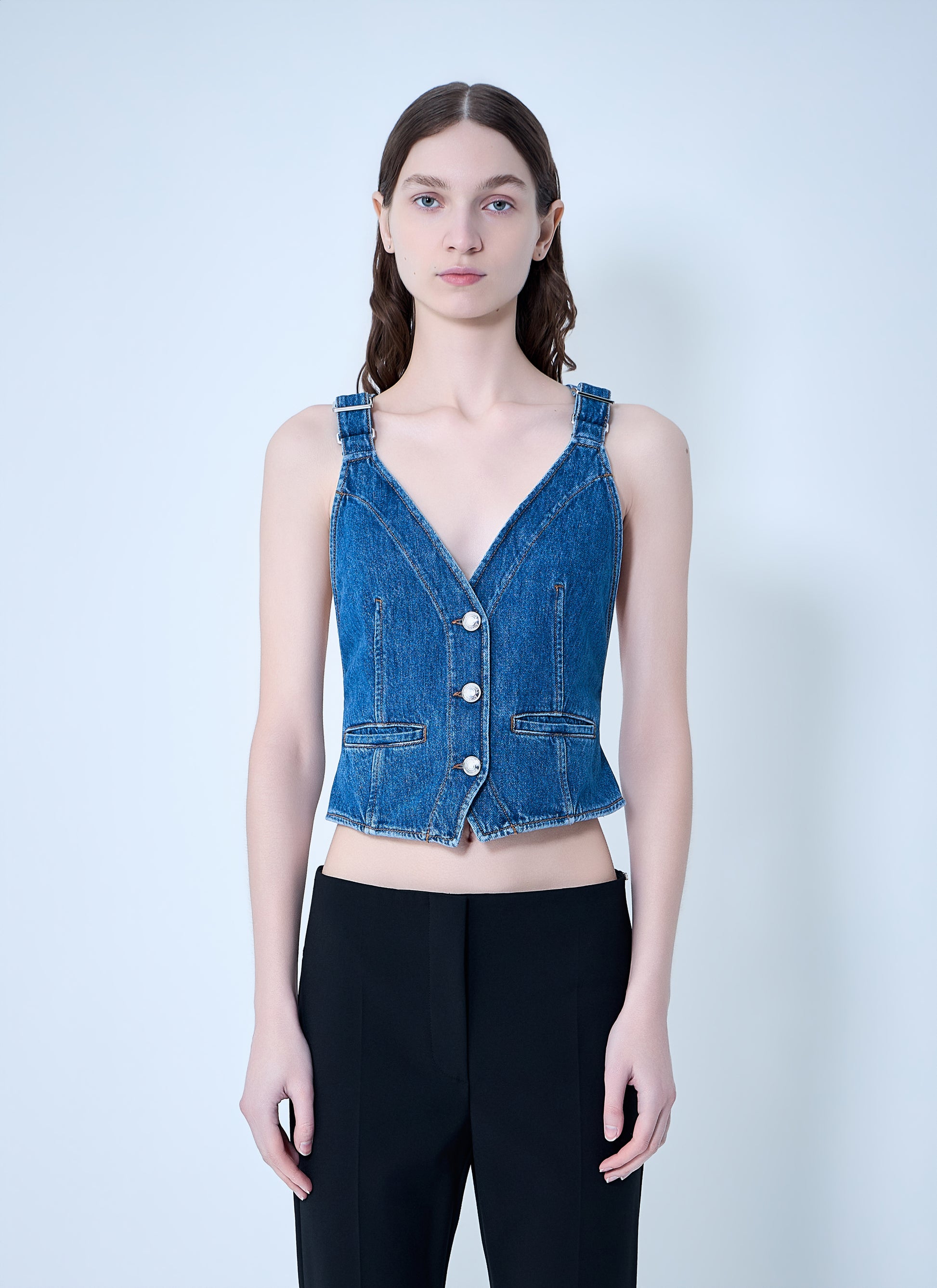 Sportmax Women Buttoned Denim Vest SPORTMAX